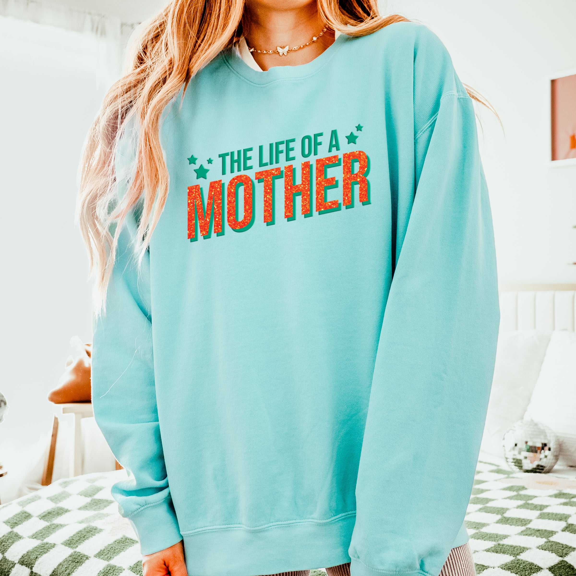 The Life Of A Mother Puff/Glitter - Womens Lightweight Garment Dyed Sweatshirt