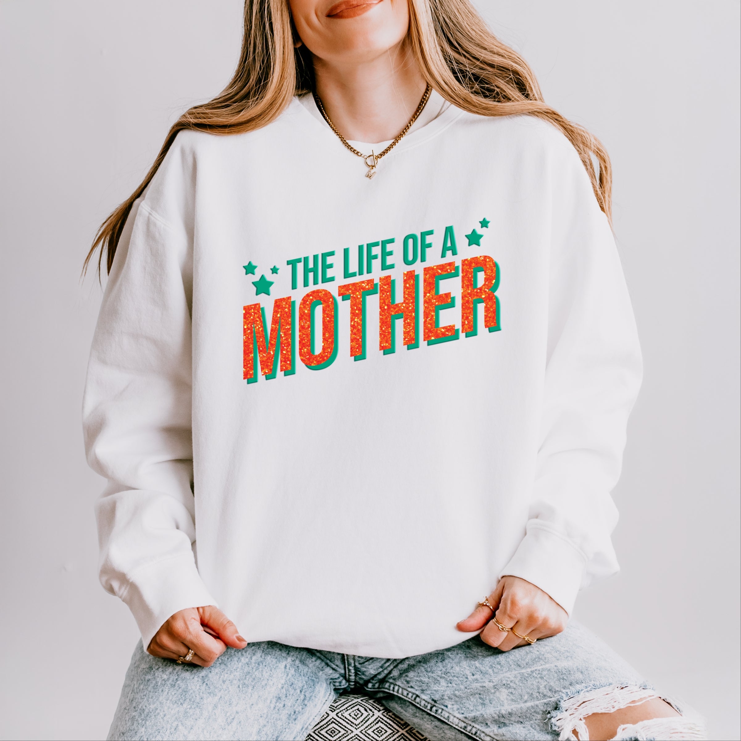 The Life Of A Mother Puff/Glitter - Womens Lightweight Garment Dyed Sweatshirt
