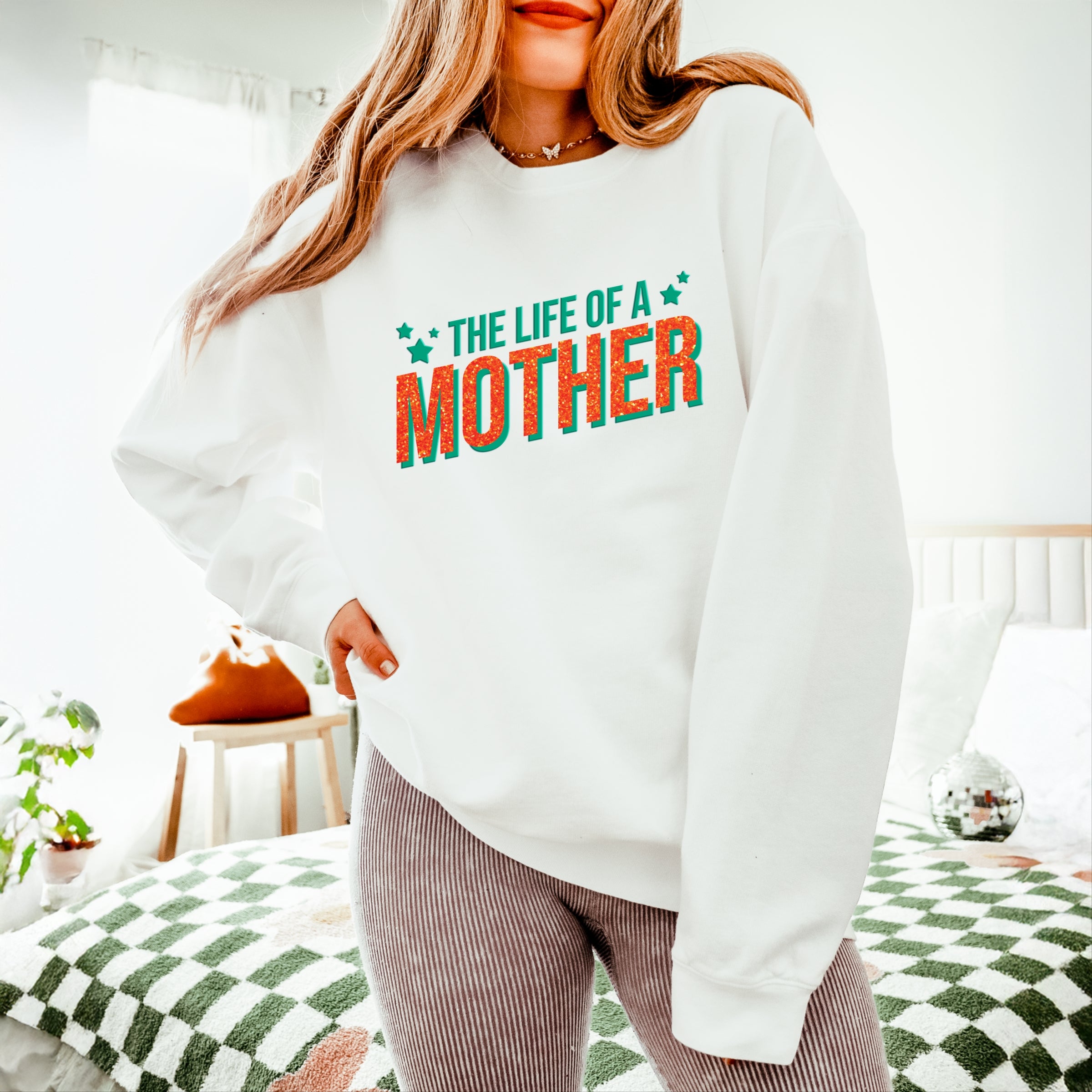 The Life Of A Mother Puff/Glitter - Womens Lightweight Garment Dyed Sweatshirt