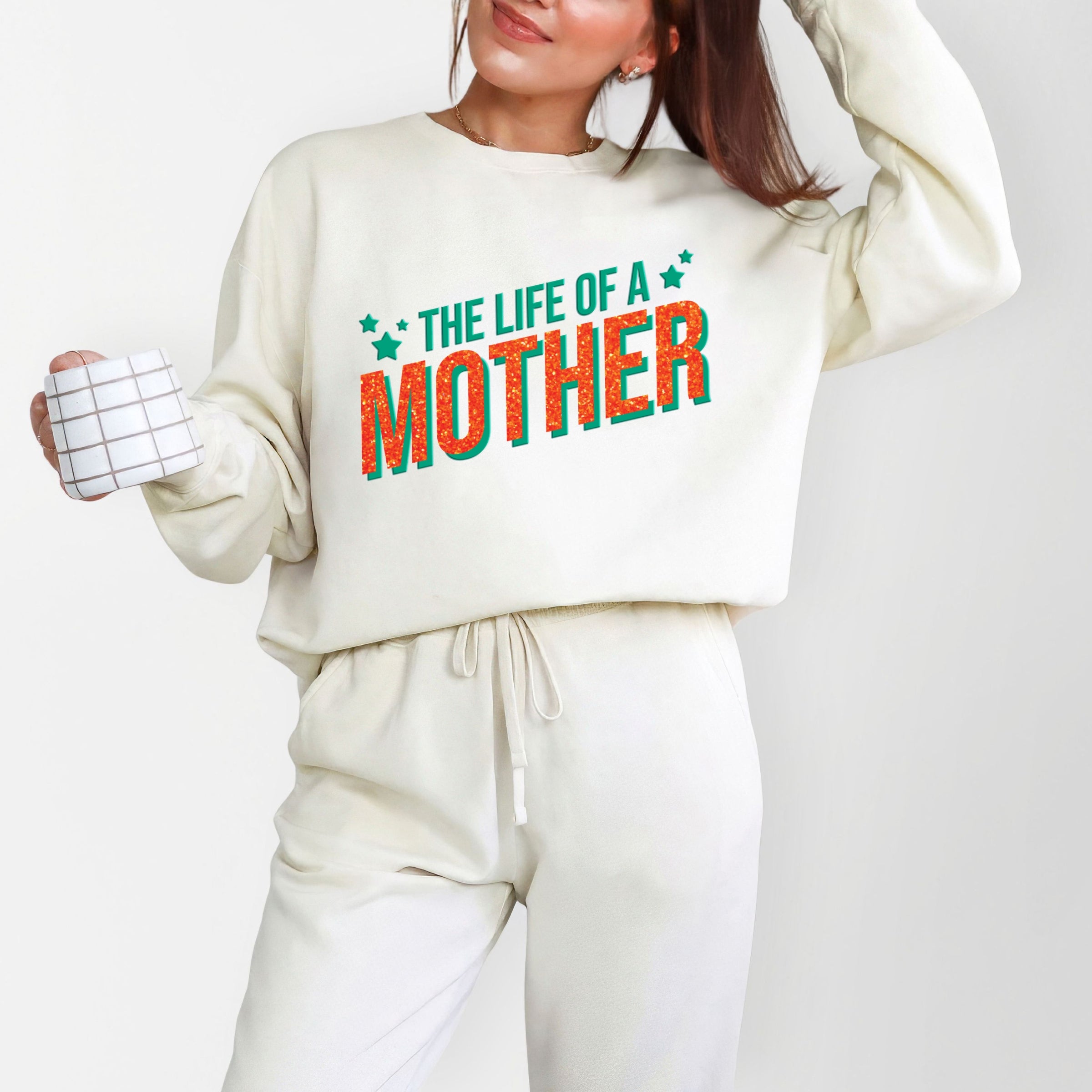 The Life Of A Mother Puff/Glitter - Womens Lightweight Garment Dyed Sweatshirt