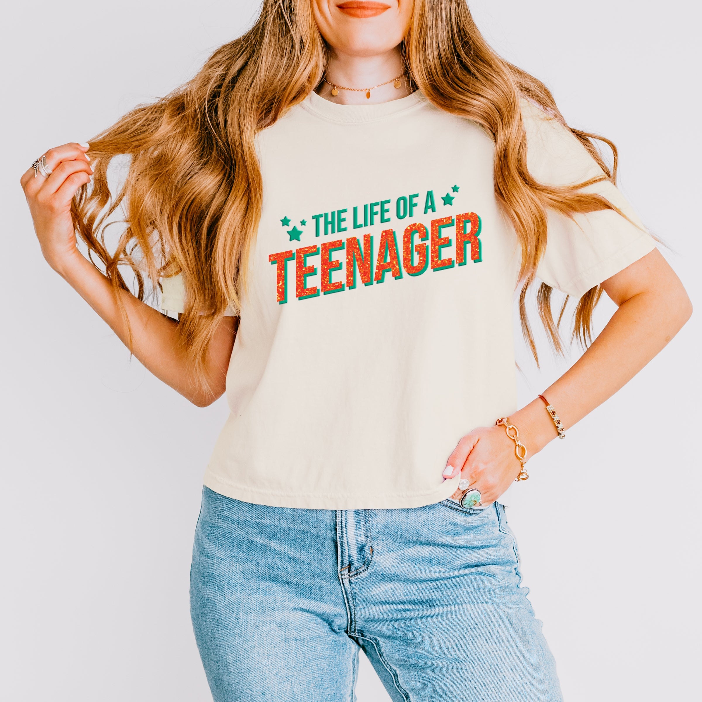 The Life Of A Teenager Puff/Glitter - Womens Boxy Crop Top