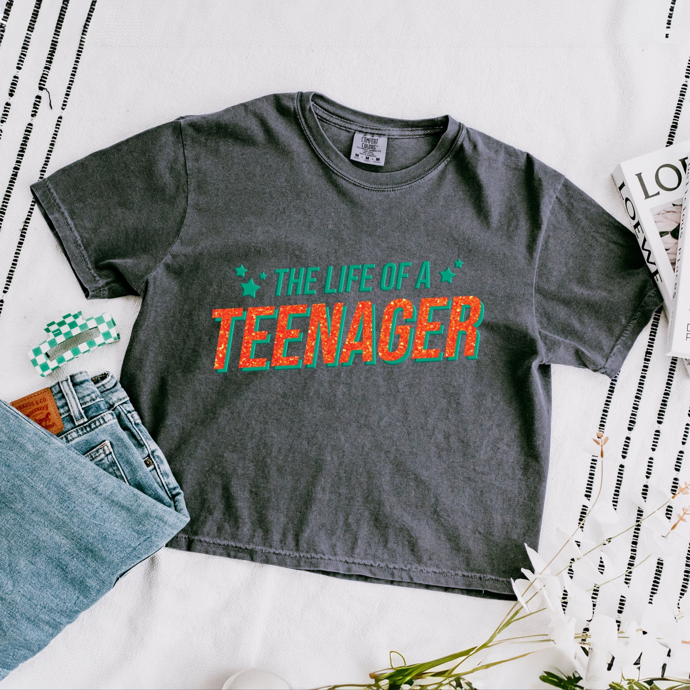 The Life Of A Teenager Puff/Glitter - Womens Boxy Crop Top