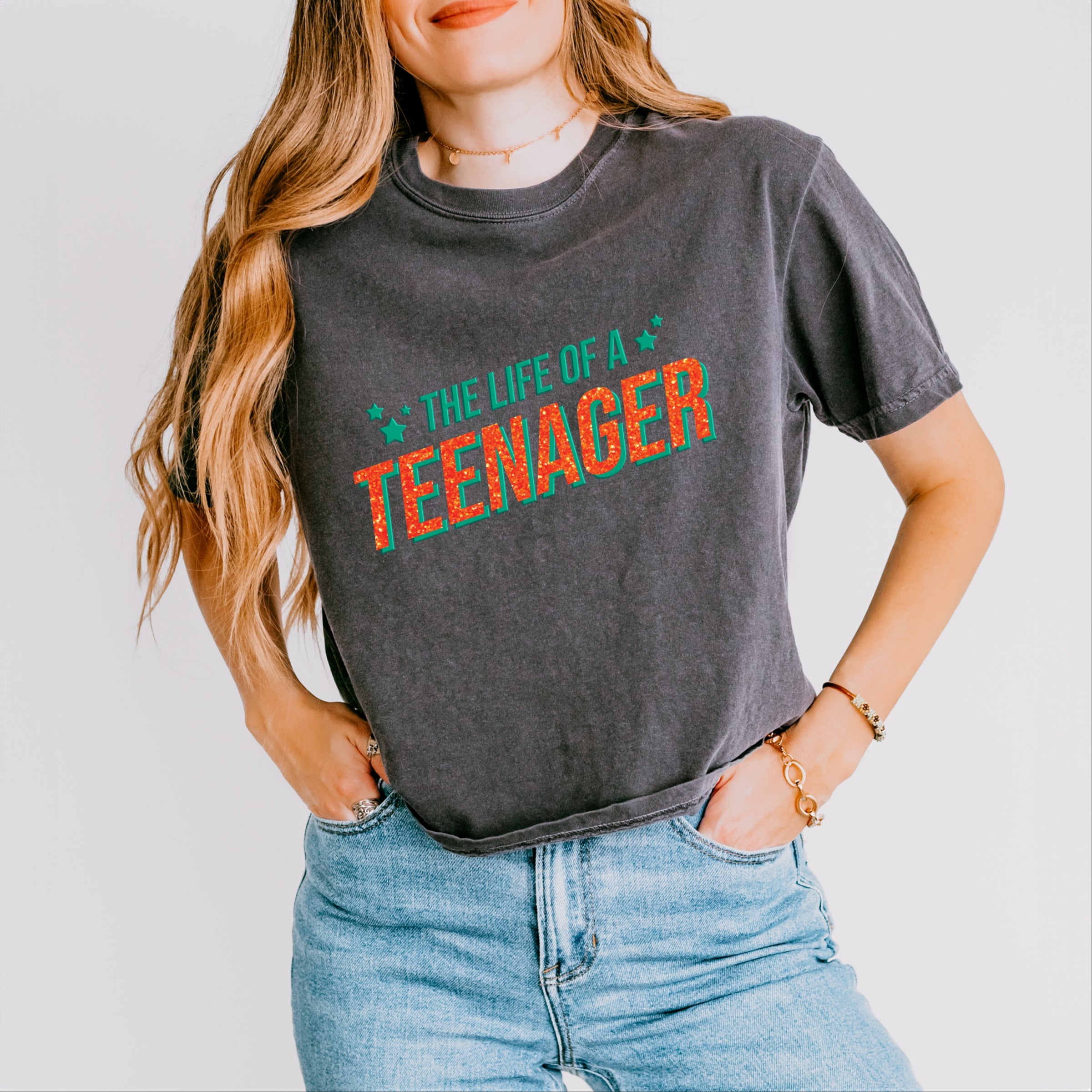 The Life Of A Teenager Puff/Glitter - Womens Boxy Crop Top