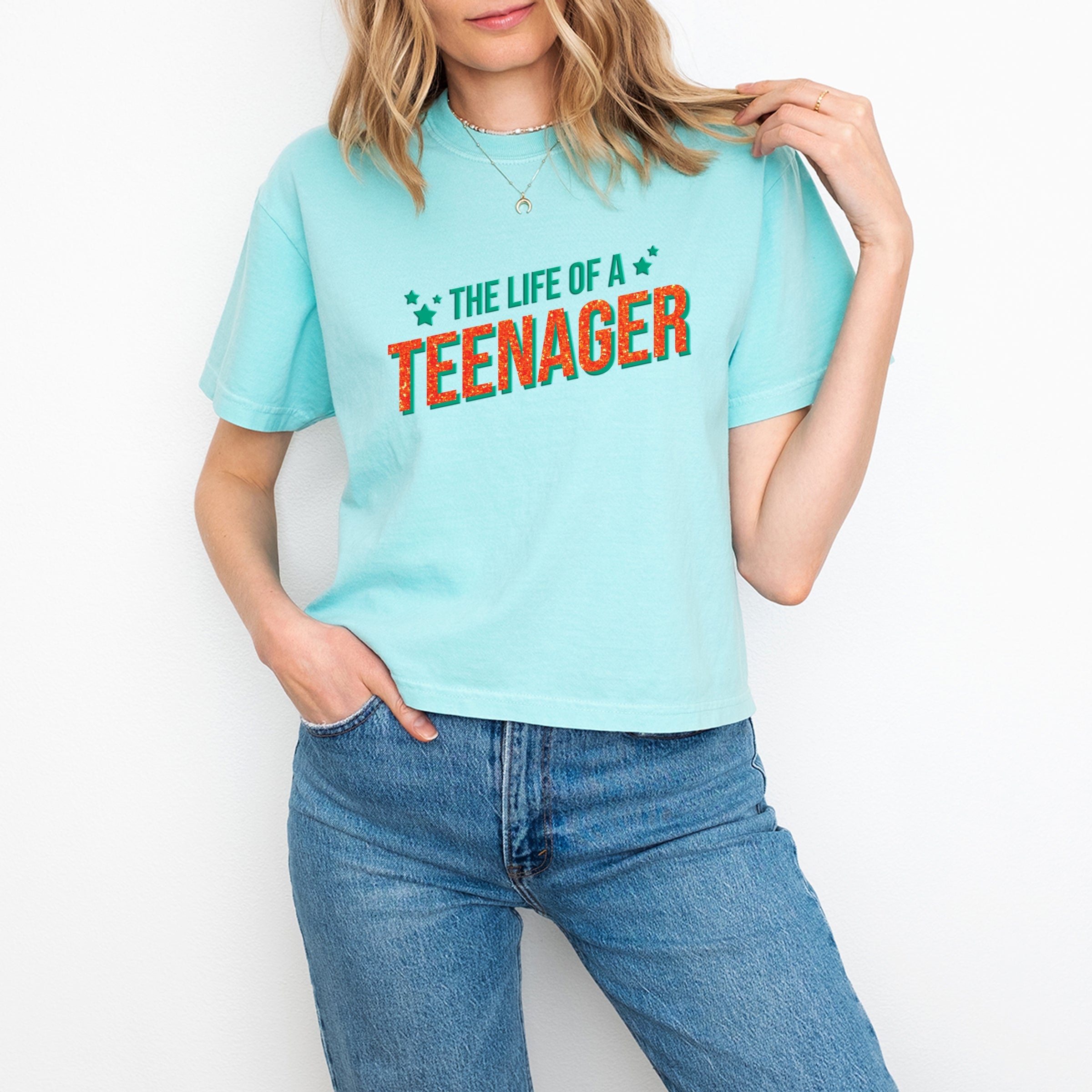 The Life Of A Teenager Puff/Glitter - Womens Boxy Crop Top