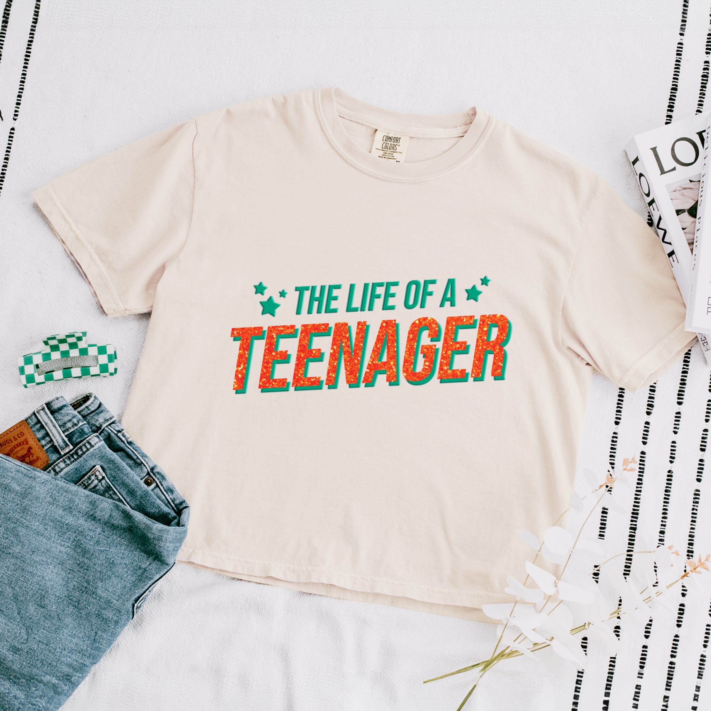 The Life Of A Teenager Puff/Glitter - Womens Boxy Crop Top