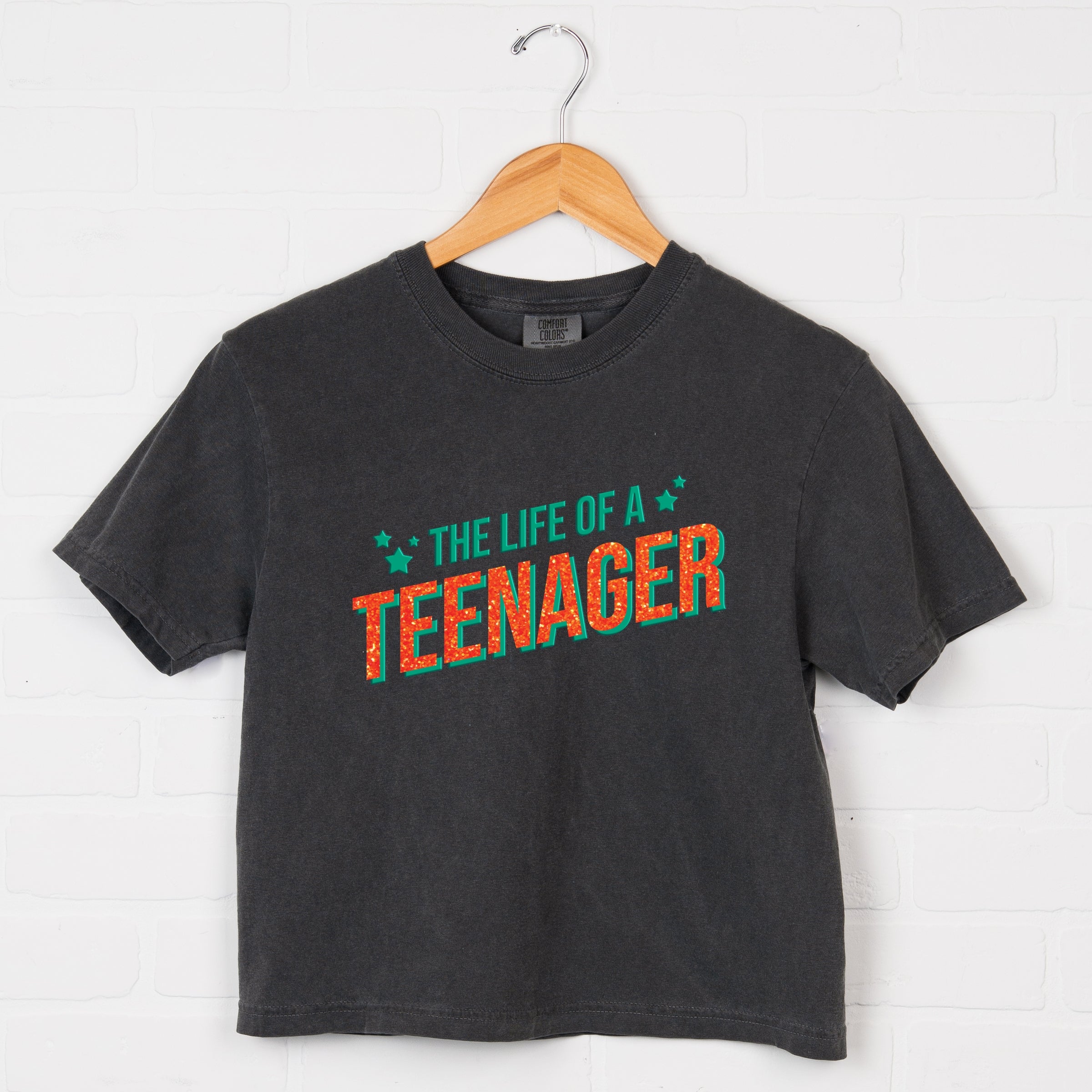 The Life Of A Teenager Puff/Glitter - Womens Boxy Crop Top