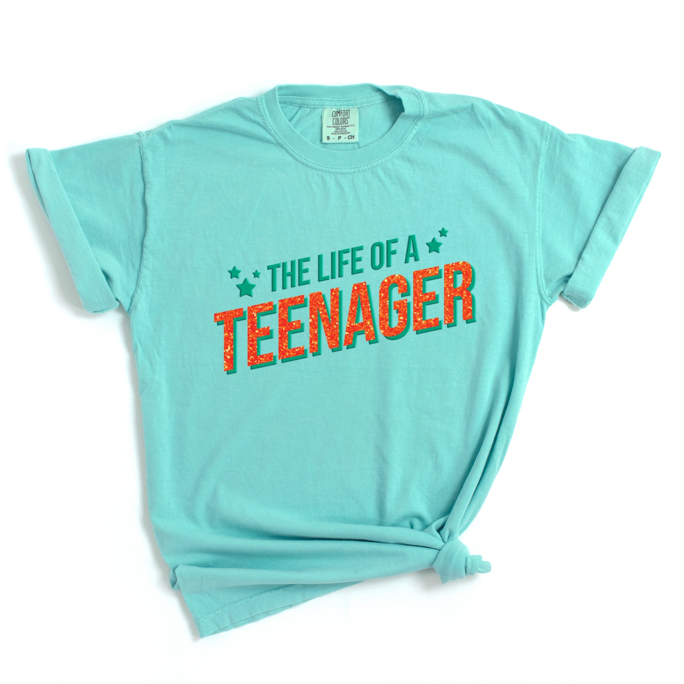 The Life Of A Teenager Puff/Glitter - Womens Garment Dyed Tee