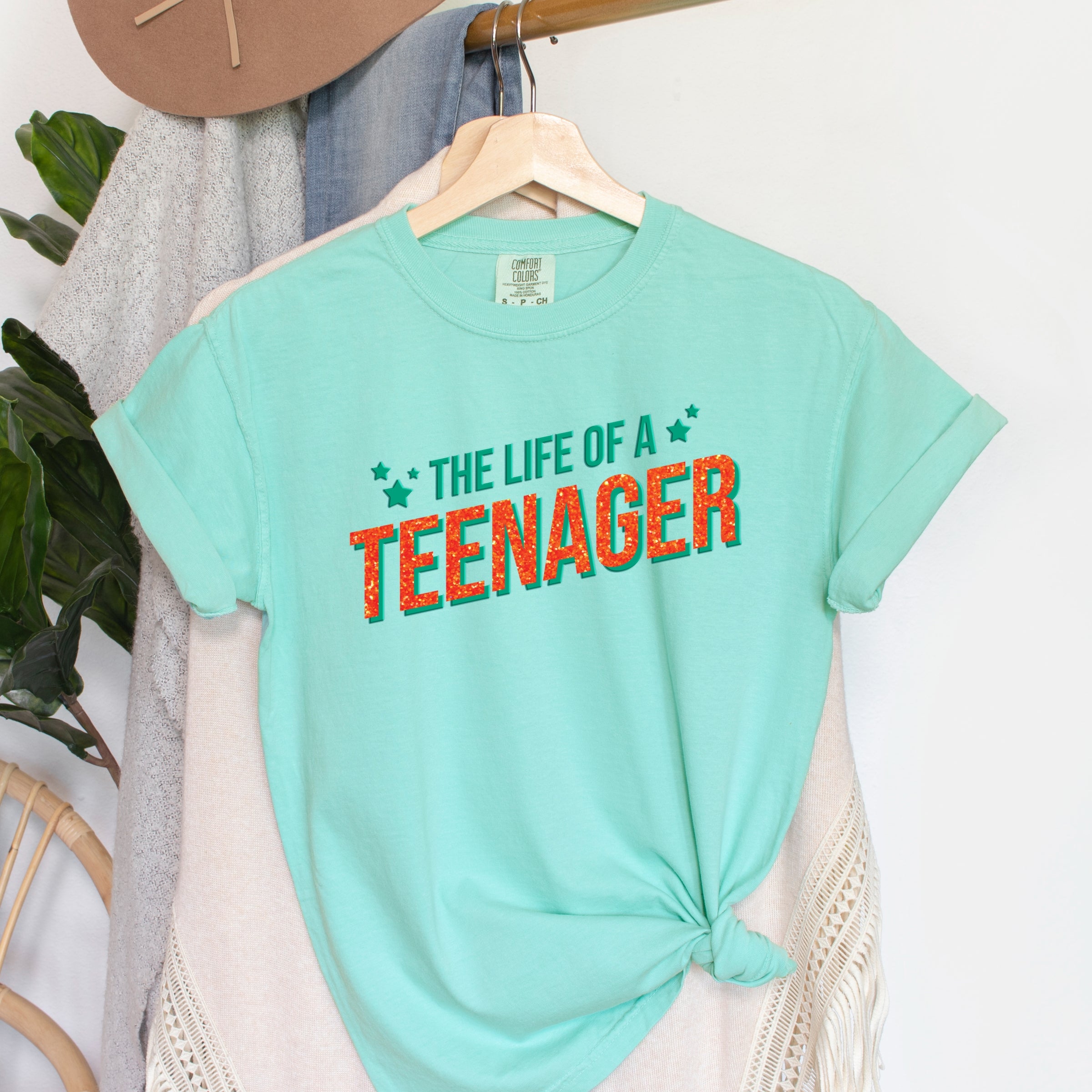 The Life Of A Teenager Puff/Glitter - Womens Garment Dyed Tee