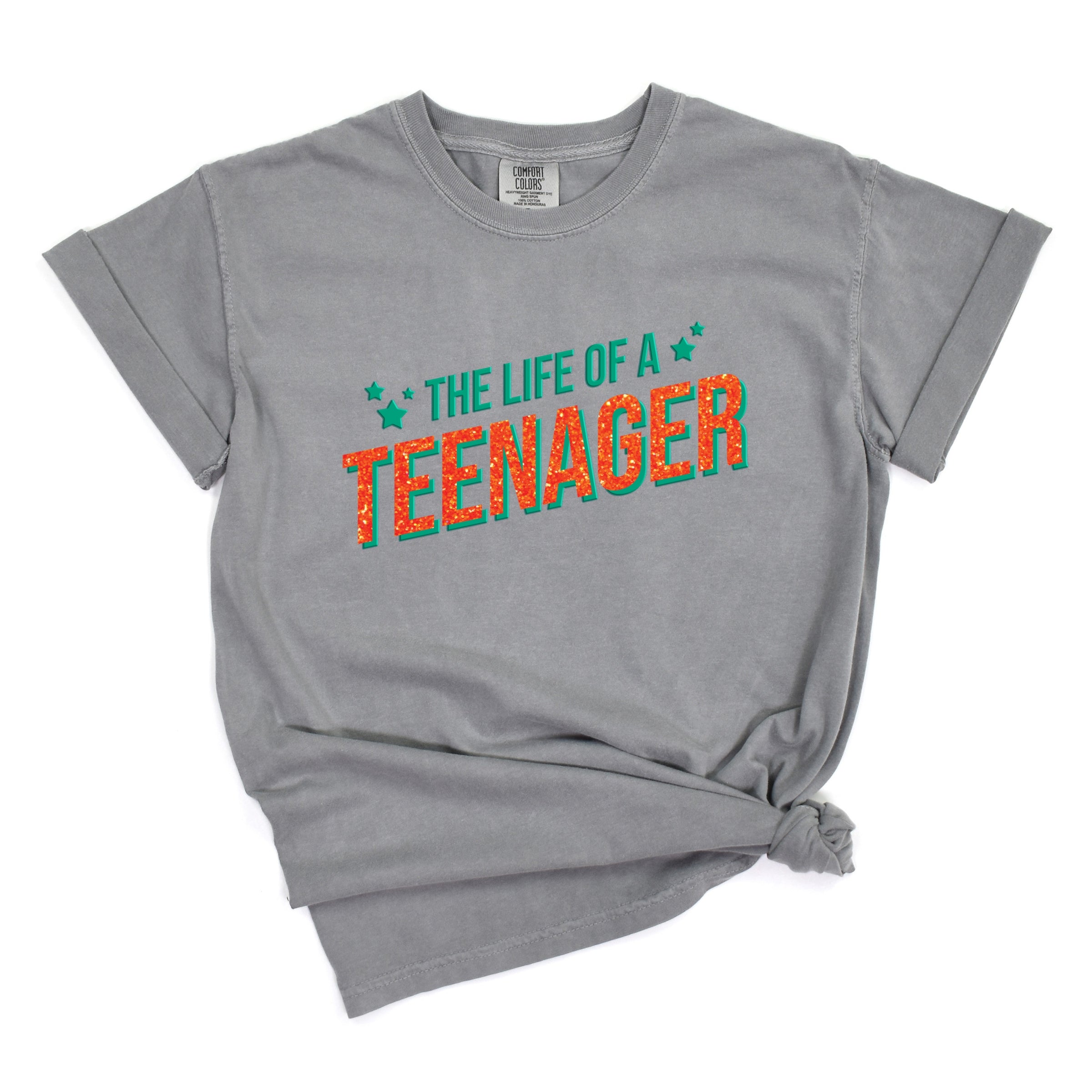 The Life Of A Teenager Puff/Glitter - Womens Garment Dyed Tee
