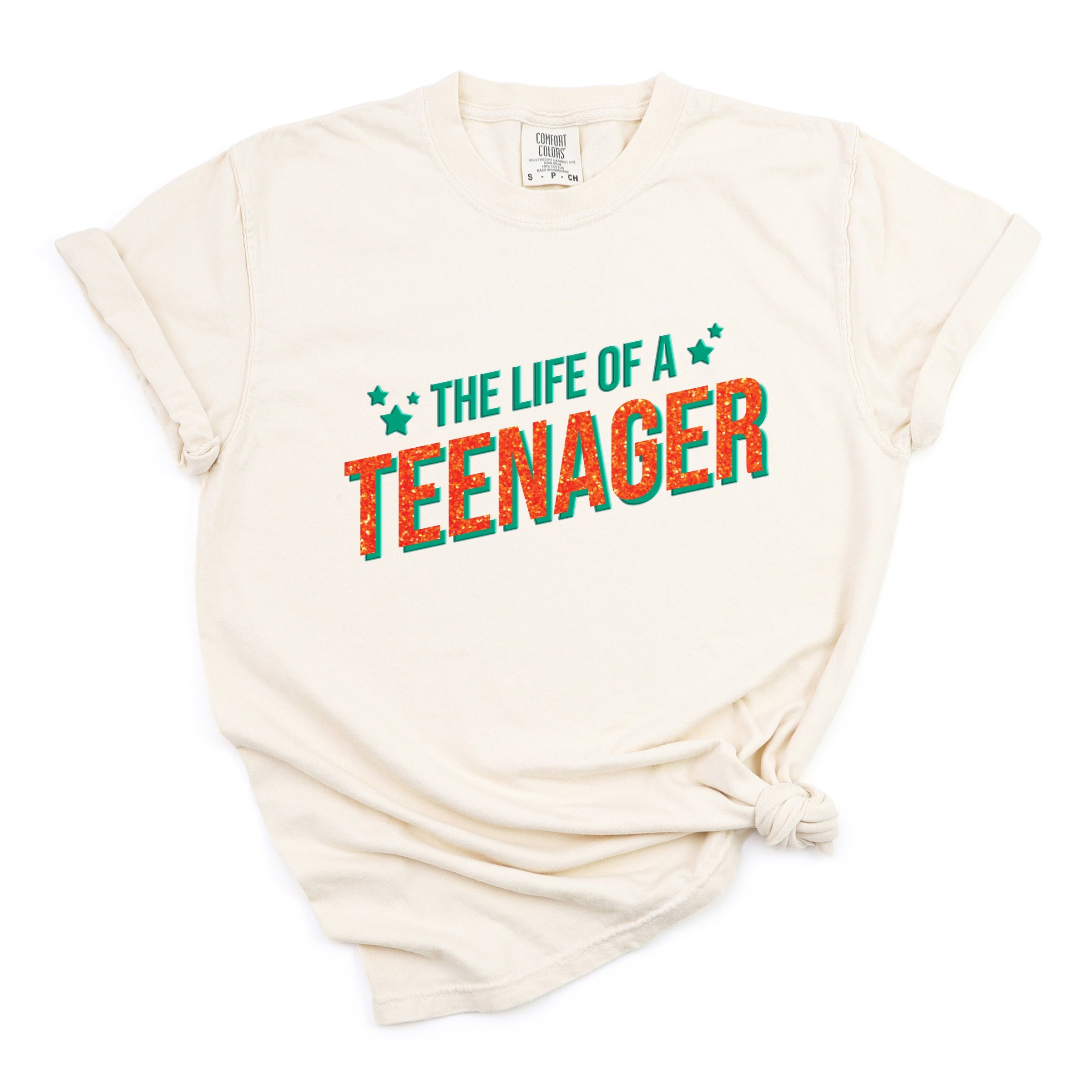 The Life Of A Teenager Puff/Glitter - Womens Garment Dyed Tee