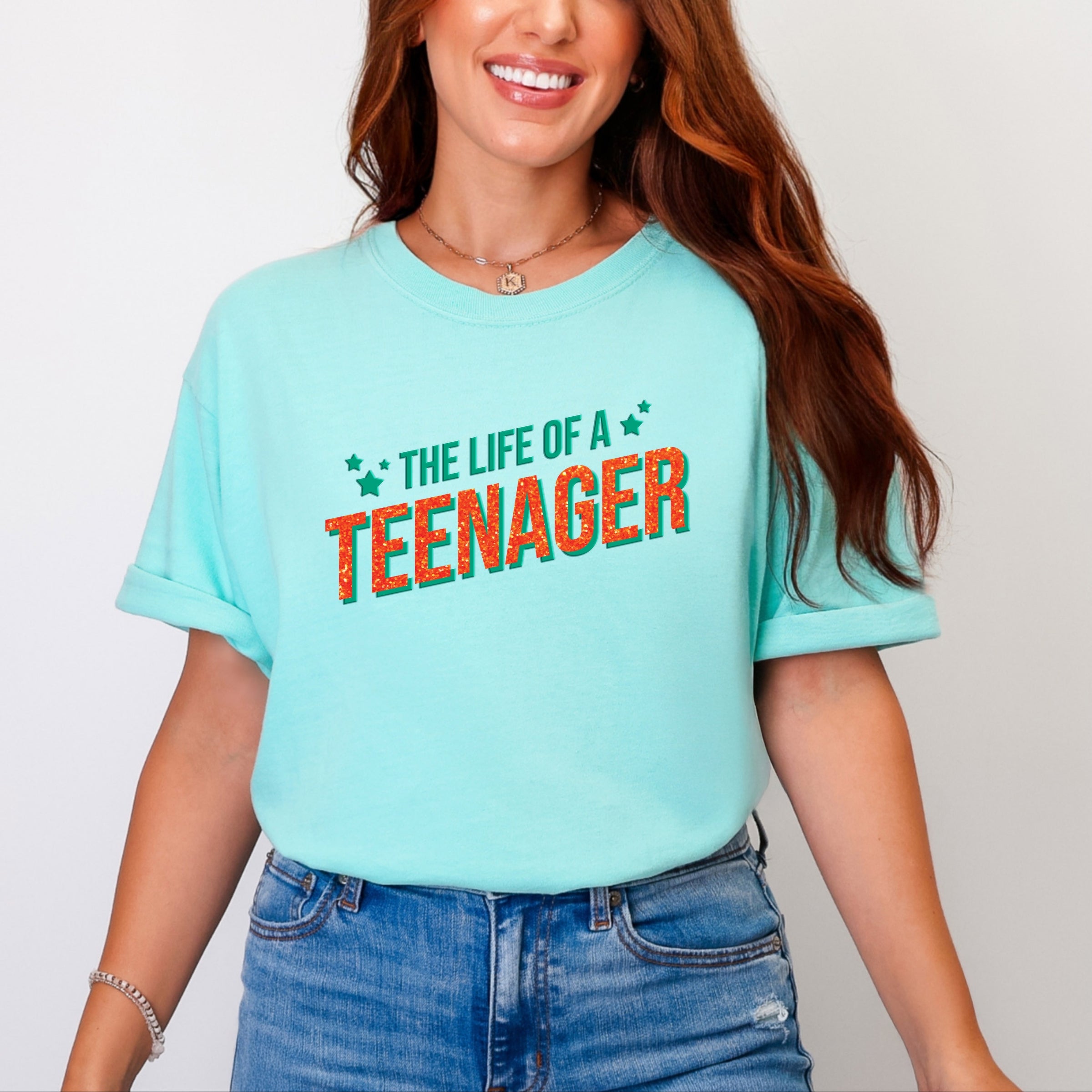 The Life Of A Teenager Puff/Glitter - Womens Garment Dyed Tee