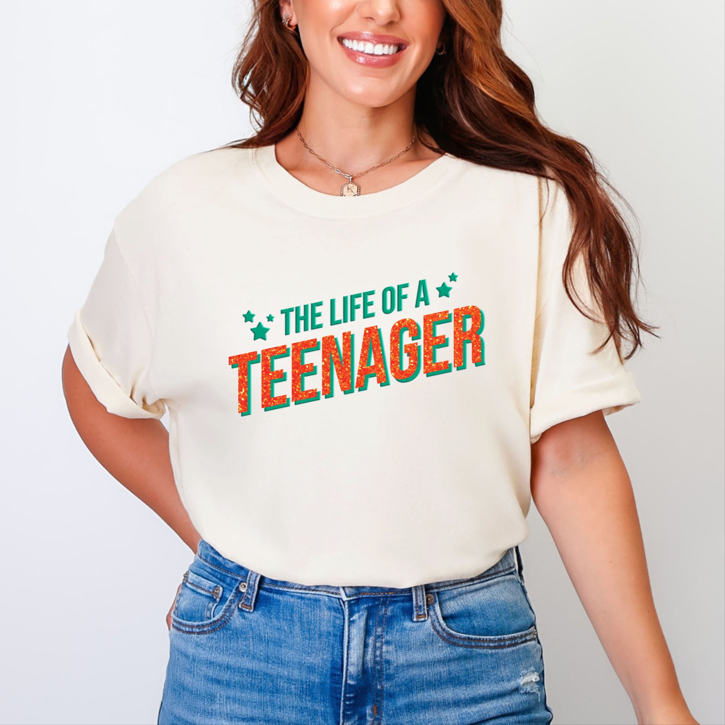 The Life Of A Teenager Puff/Glitter - Womens Garment Dyed Tee