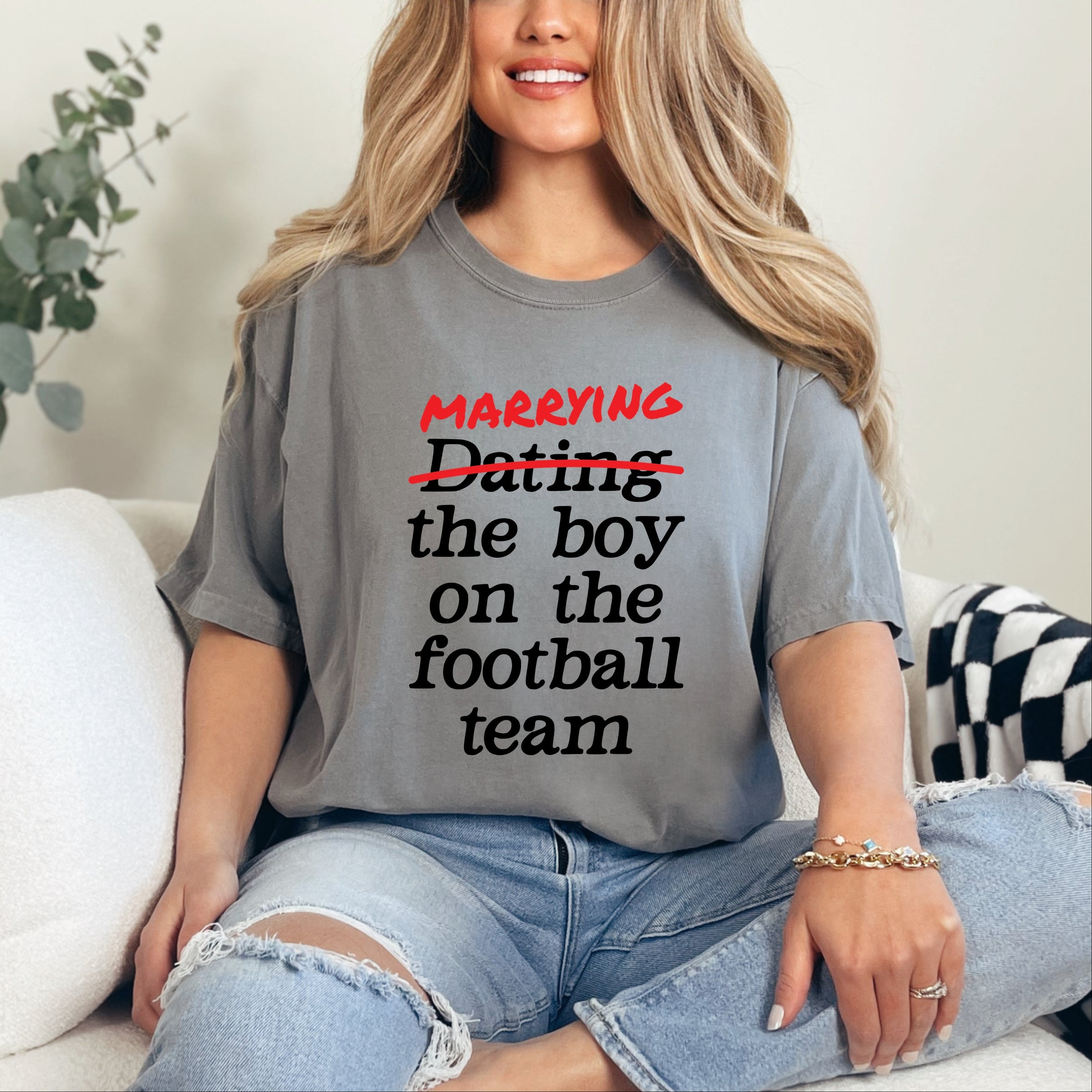 Marrying The Boy On The Football Team - Womens Garment Dyed Tee