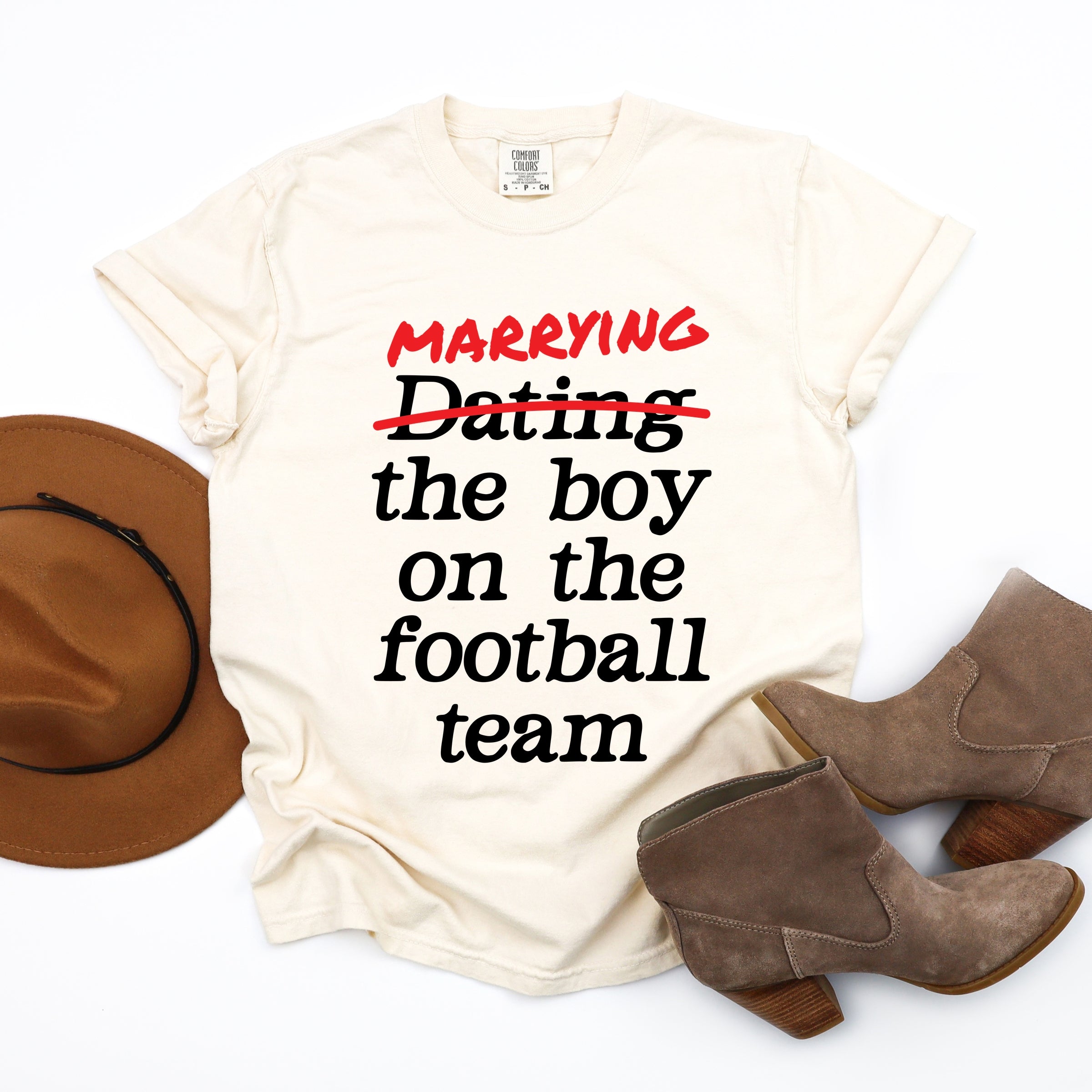 Marrying The Boy On The Football Team - Womens Garment Dyed Tee