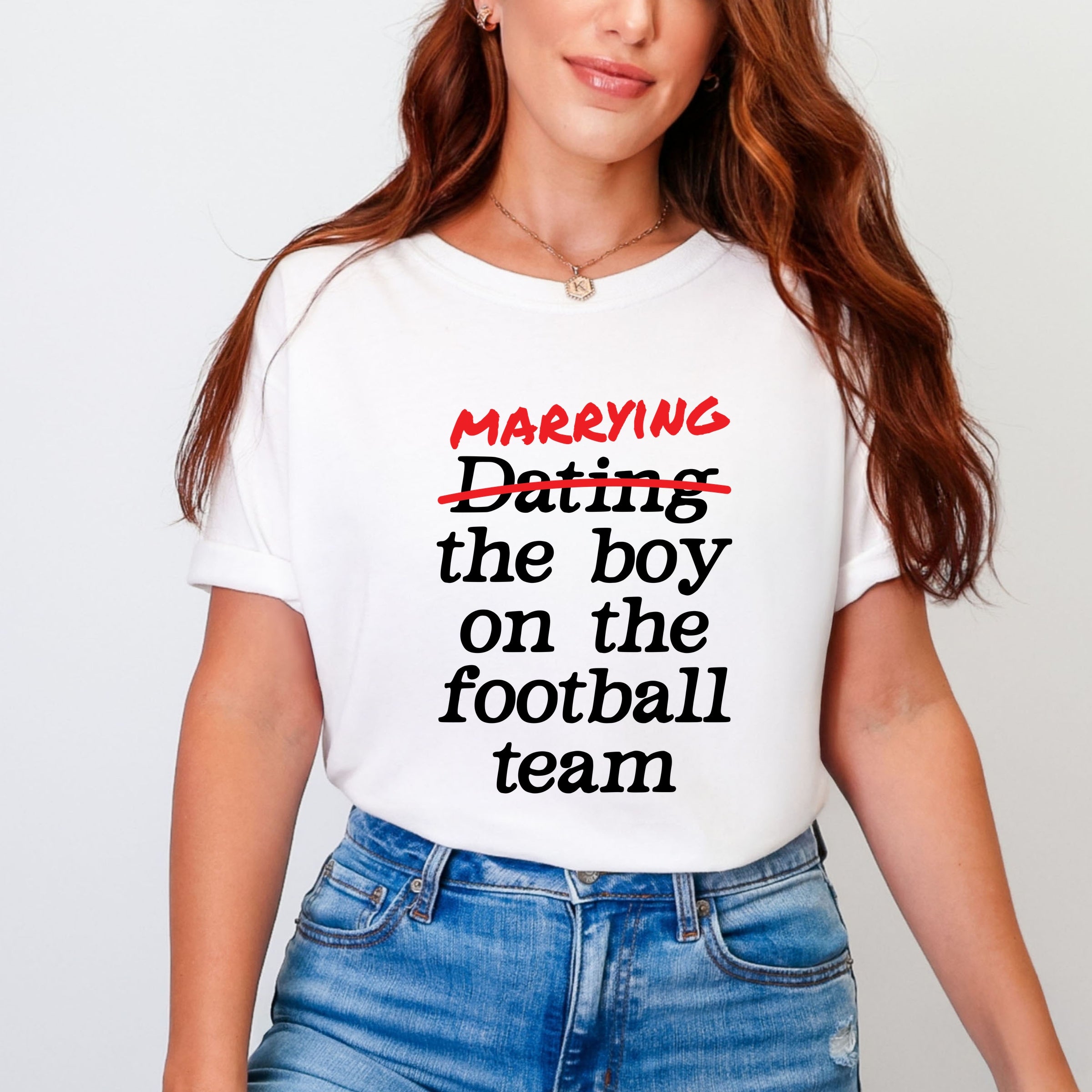 Marrying The Boy On The Football Team - Womens Garment Dyed Tee