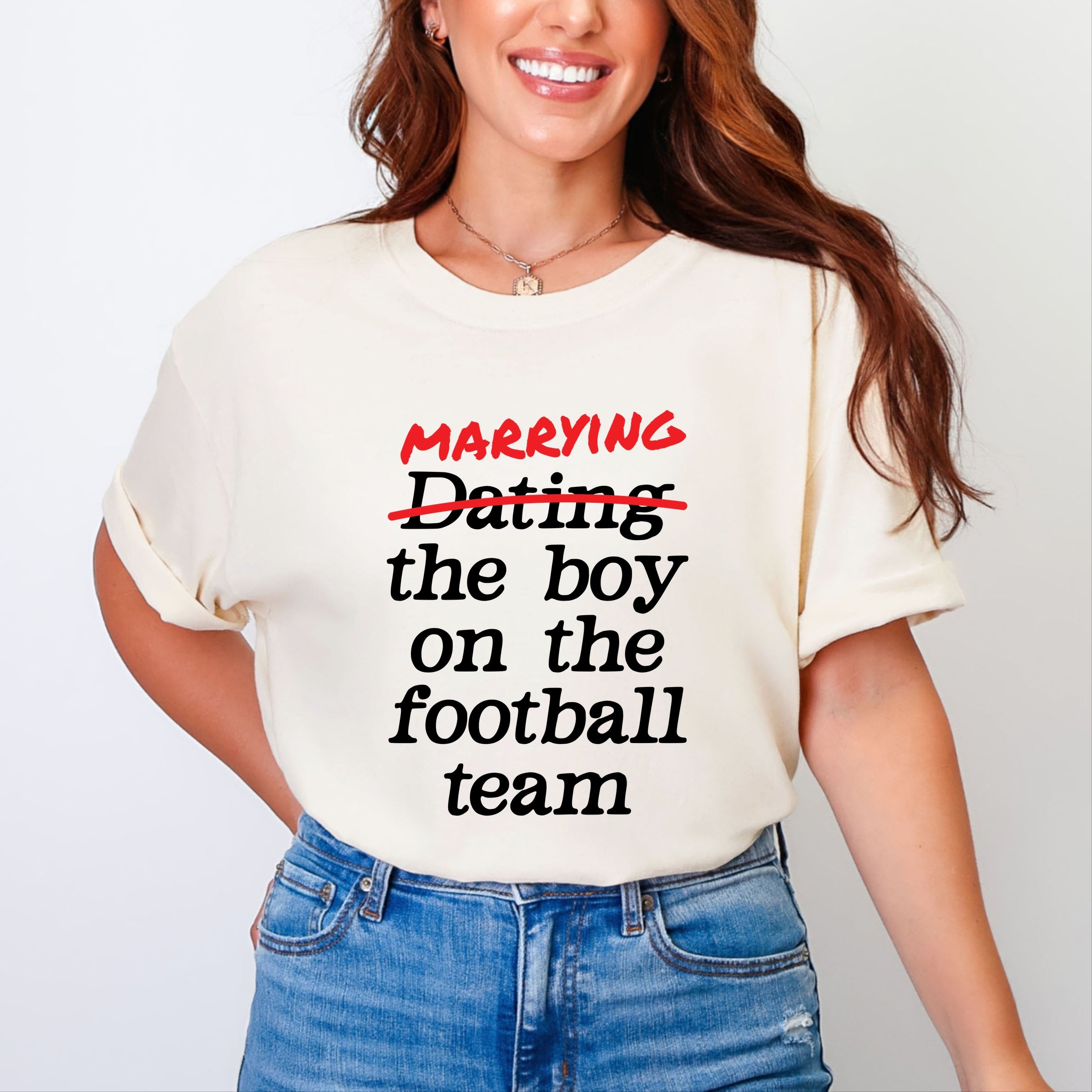 Marrying The Boy On The Football Team - Womens Garment Dyed Tee