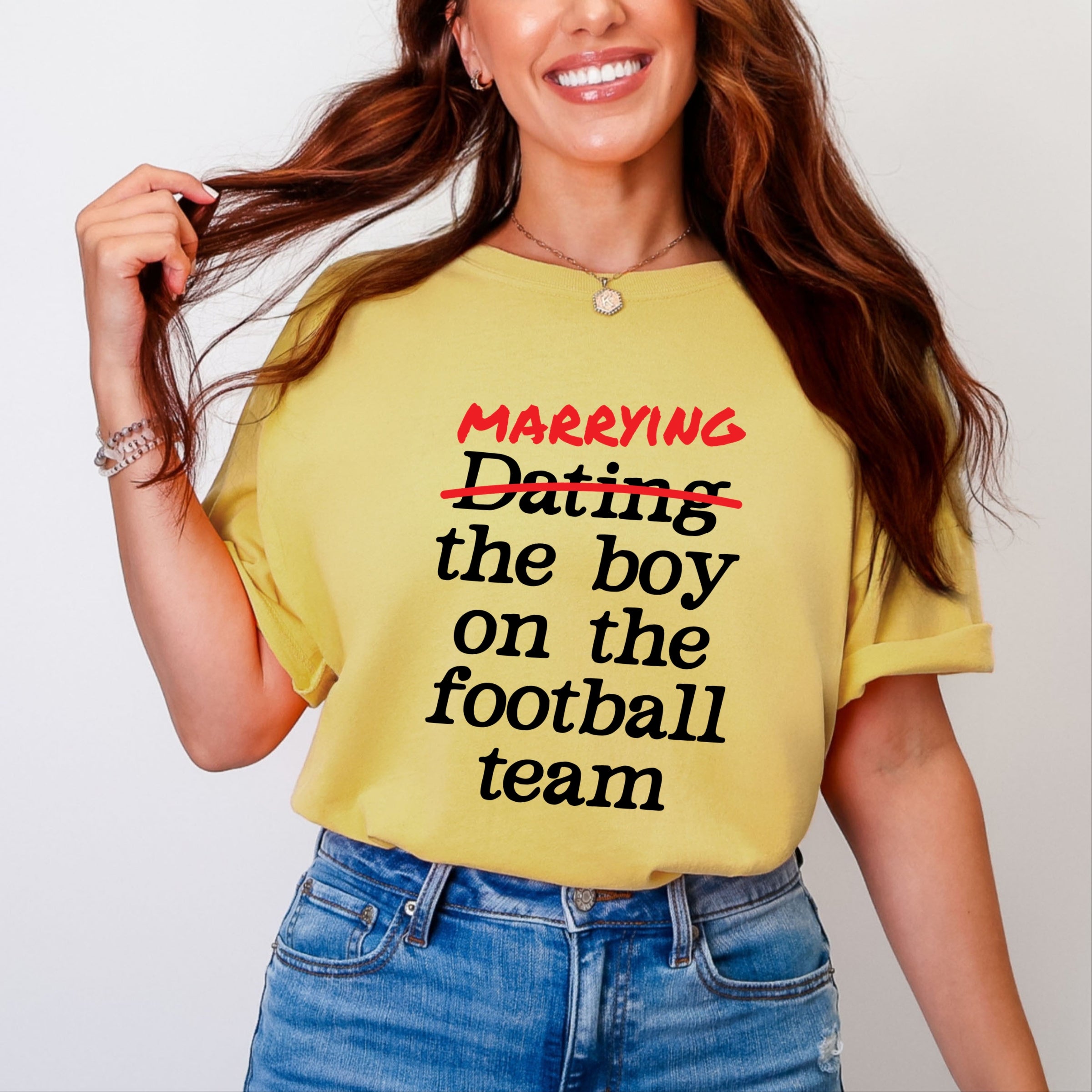 Marrying The Boy On The Football Team - Womens Garment Dyed Tee