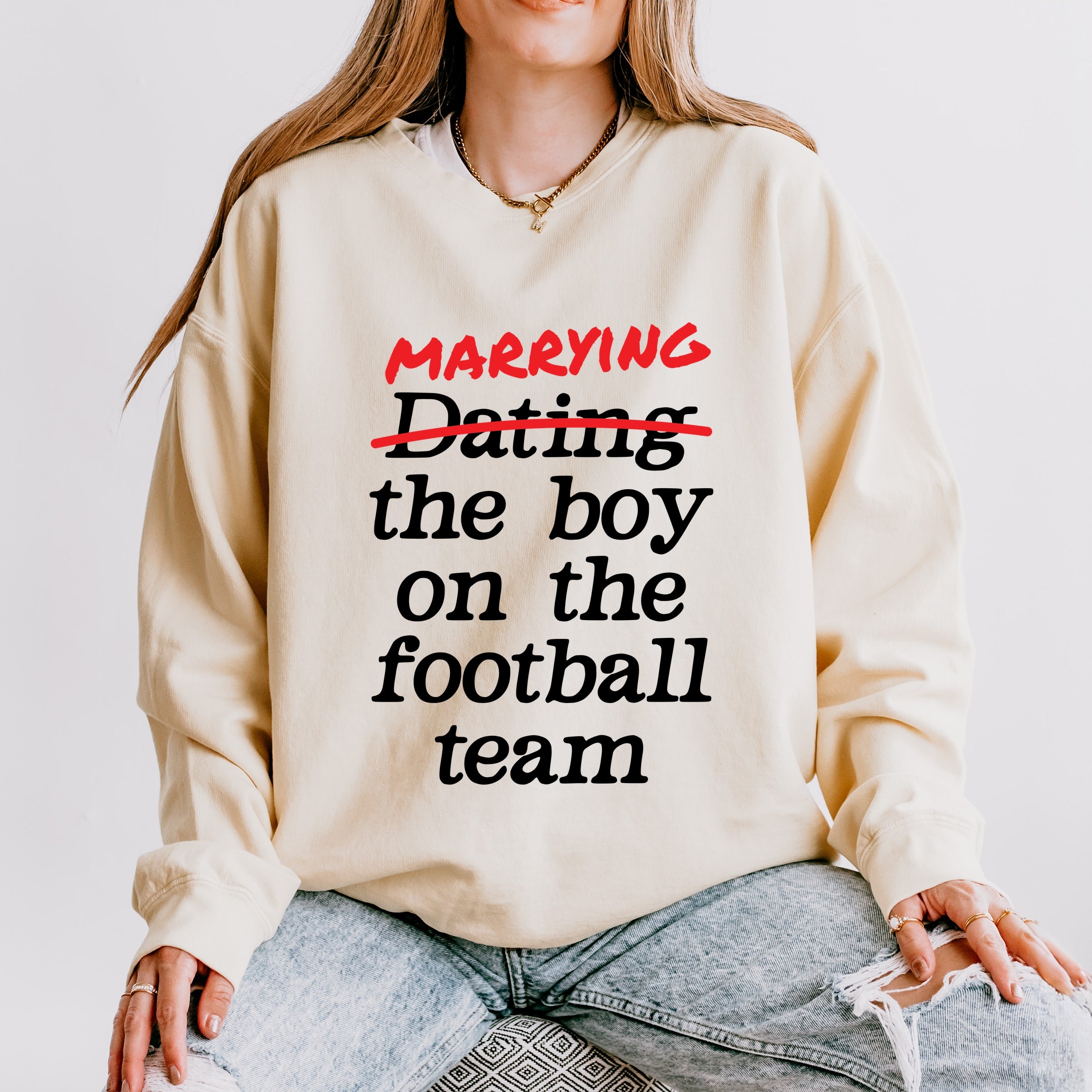 Marrying The Boy On The Football Team - Womens Lightweight Garment Dyed Sweatshirt