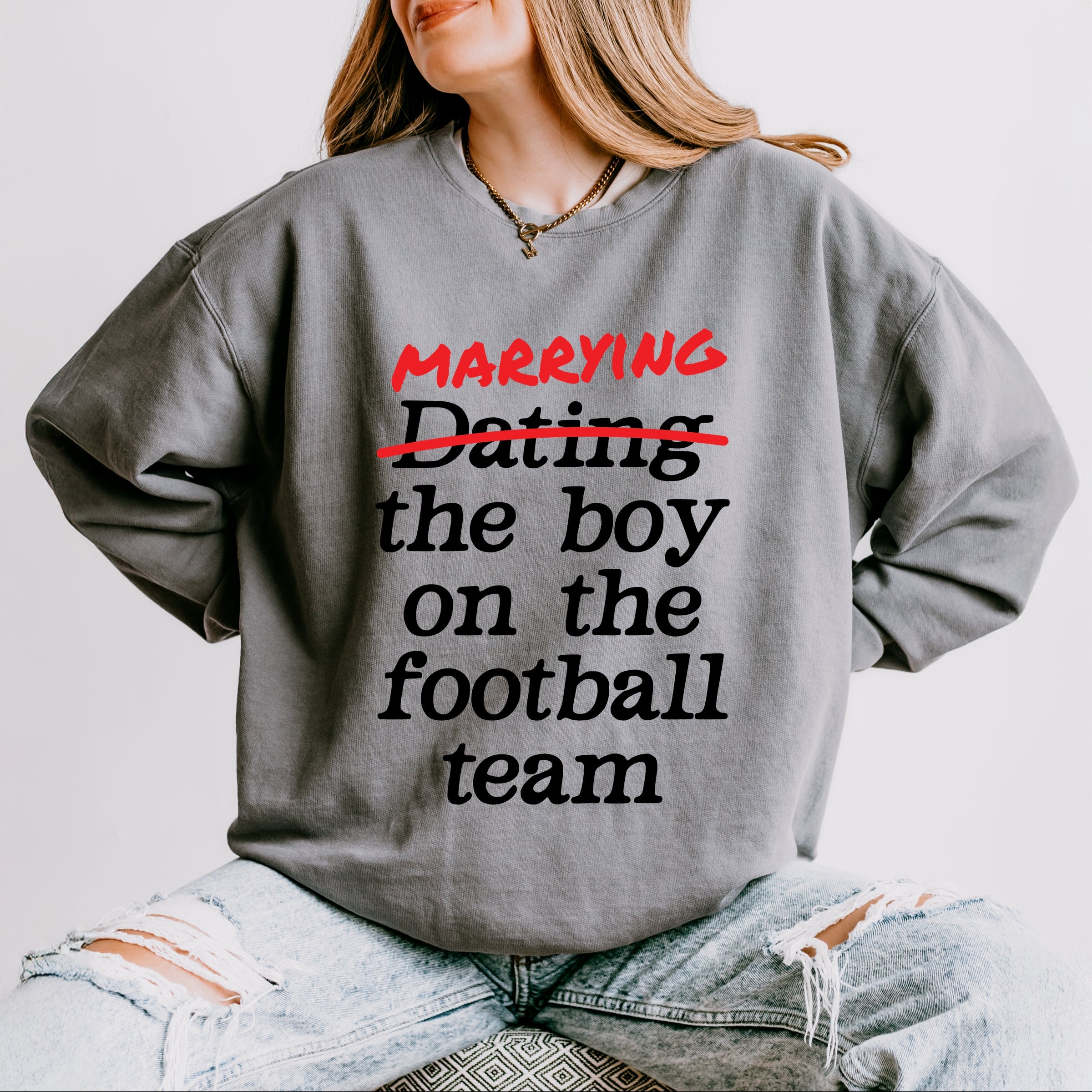 Marrying The Boy On The Football Team - Womens Lightweight Garment Dyed Sweatshirt