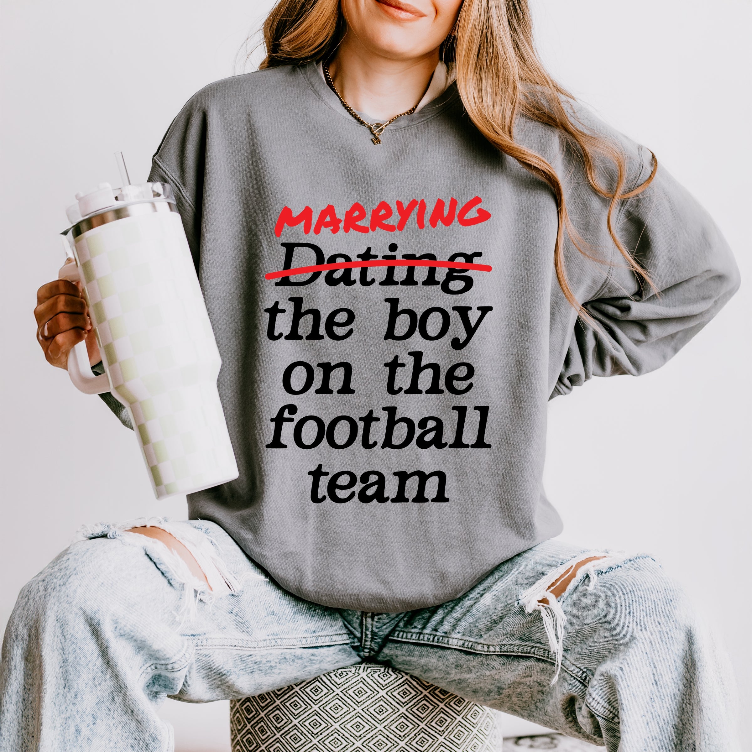 Marrying The Boy On The Football Team - Womens Lightweight Garment Dyed Sweatshirt