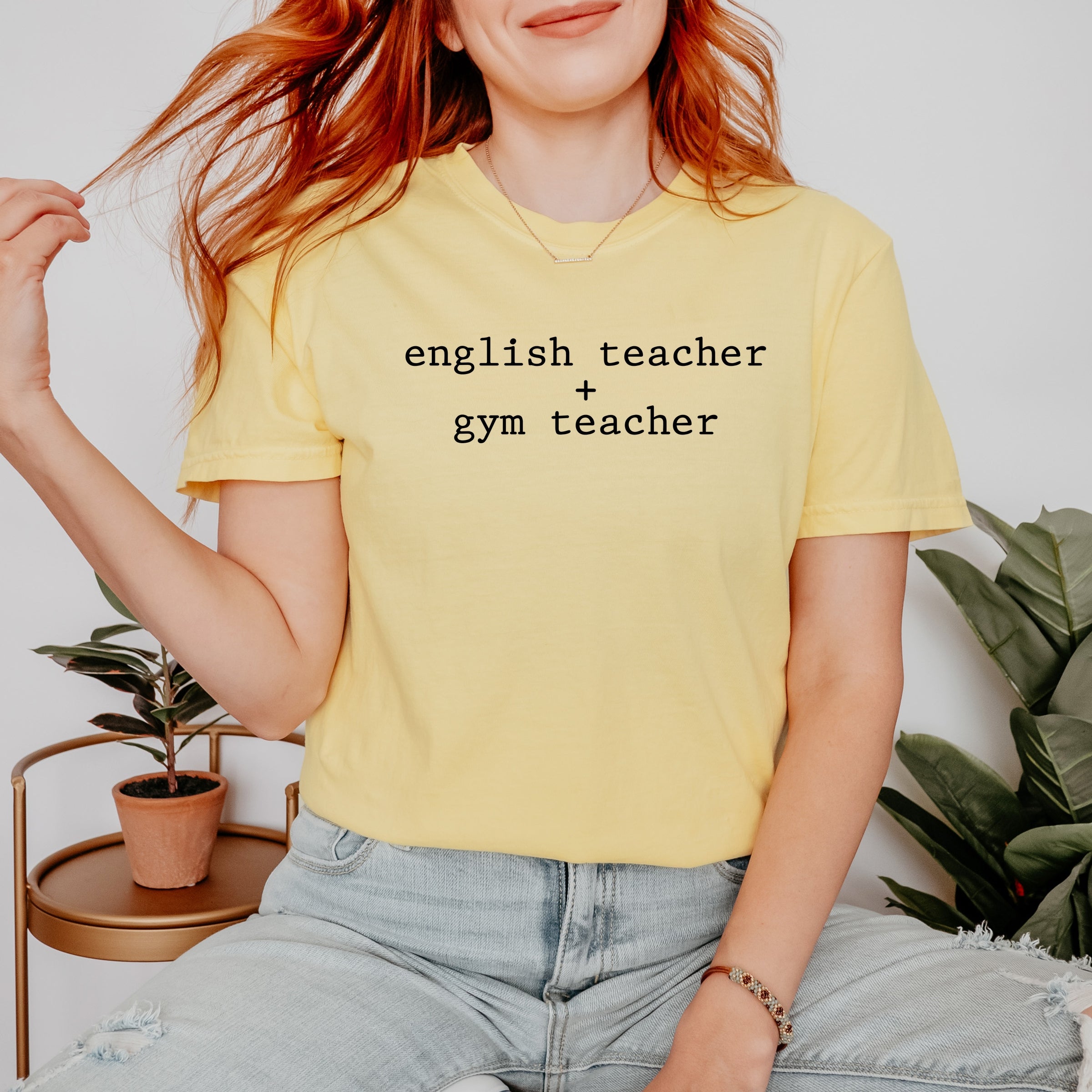 English Teacher + Gym Teacher Typewriter - Womens Garment Dyed Tee