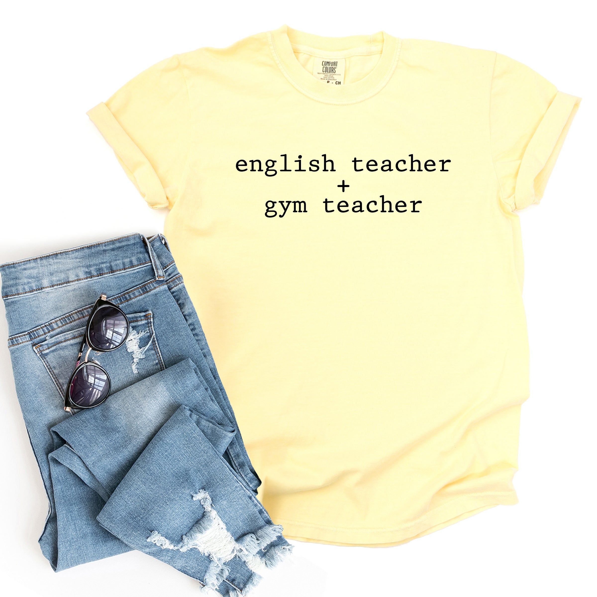 English Teacher + Gym Teacher Typewriter - Womens Garment Dyed Tee