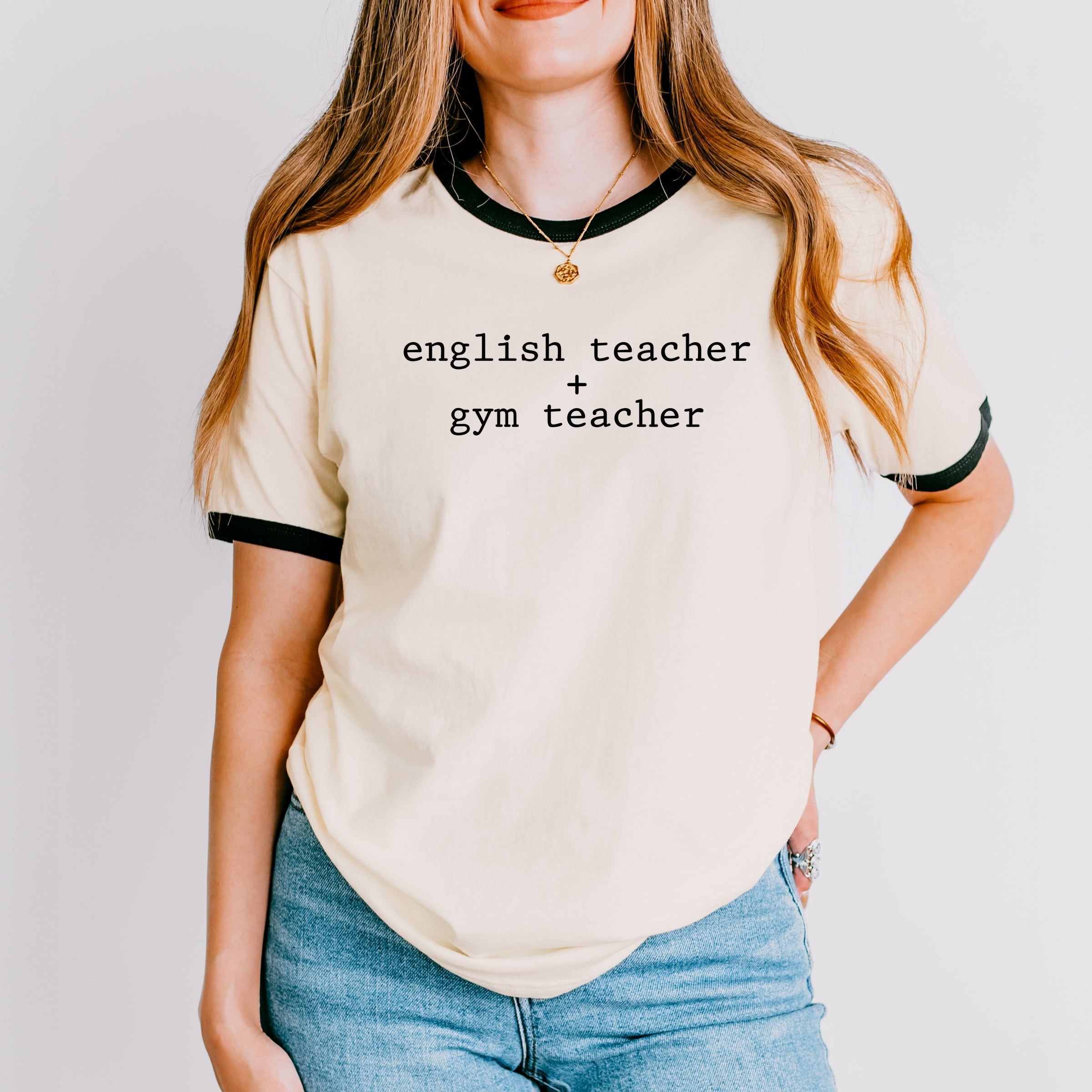 English Teacher + Gym Teacher Typewriter - Womens Ringer Tee
