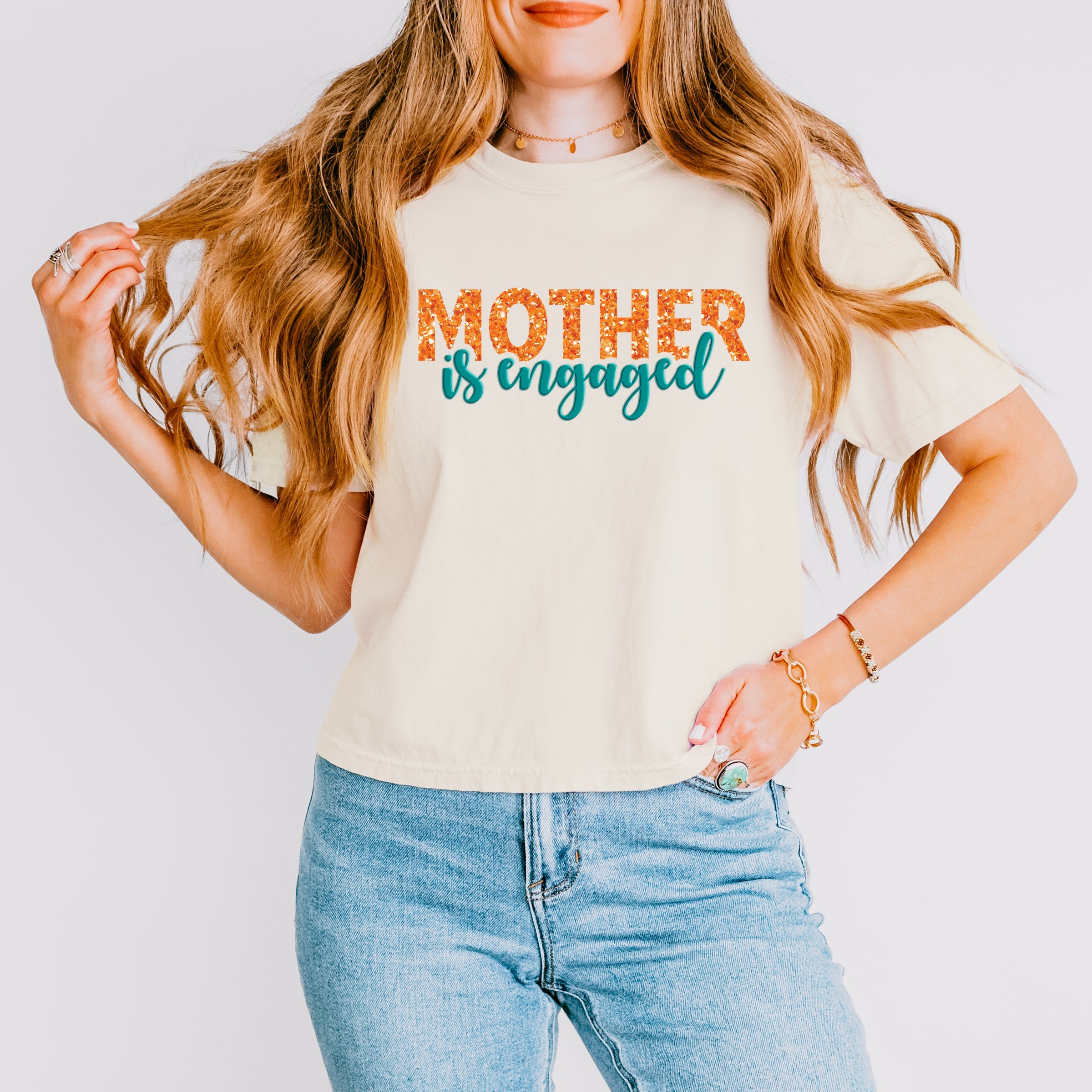 Mother Is Engaged Puff/Glitter - Womens Boxy Crop Top