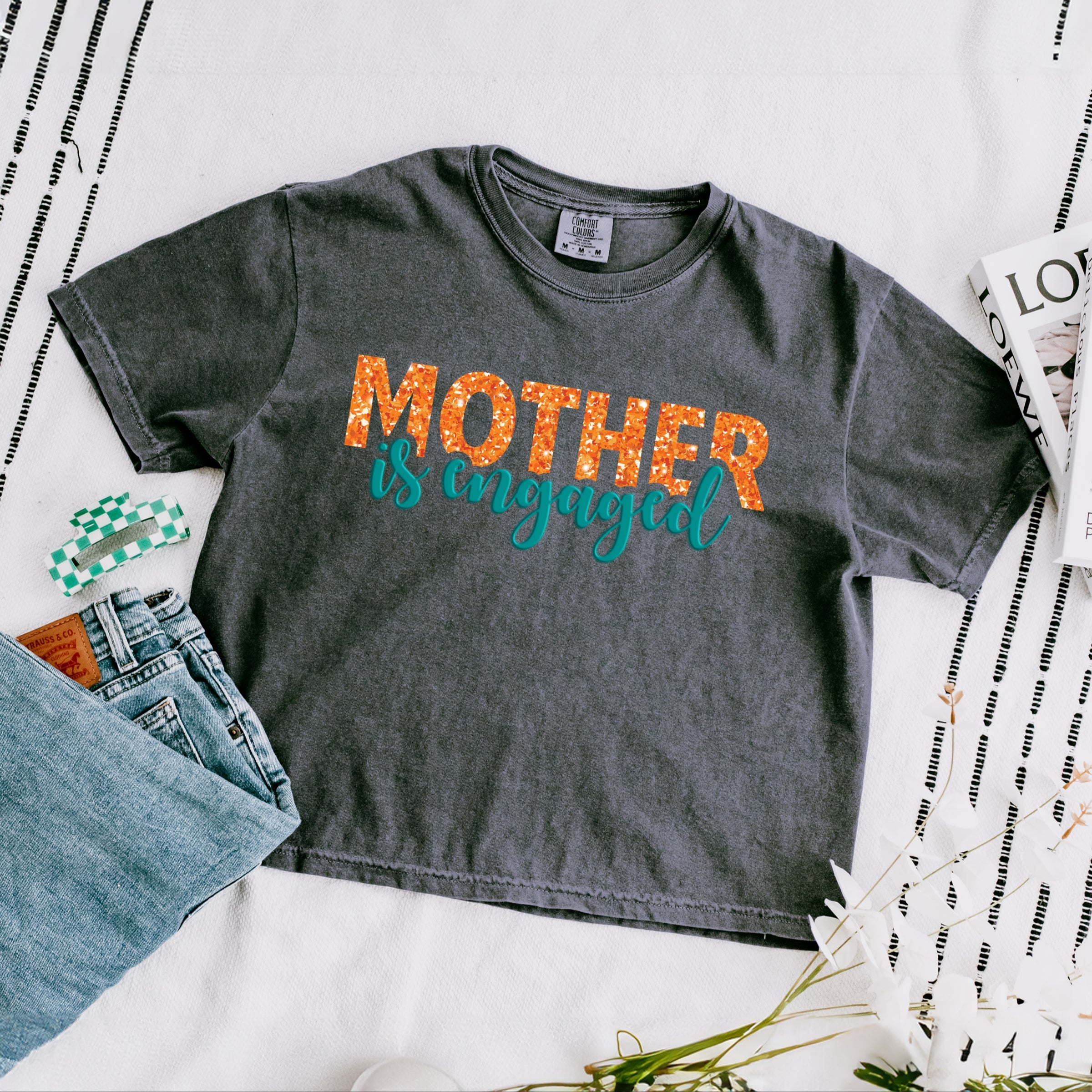 Mother Is Engaged Puff/Glitter - Womens Boxy Crop Top
