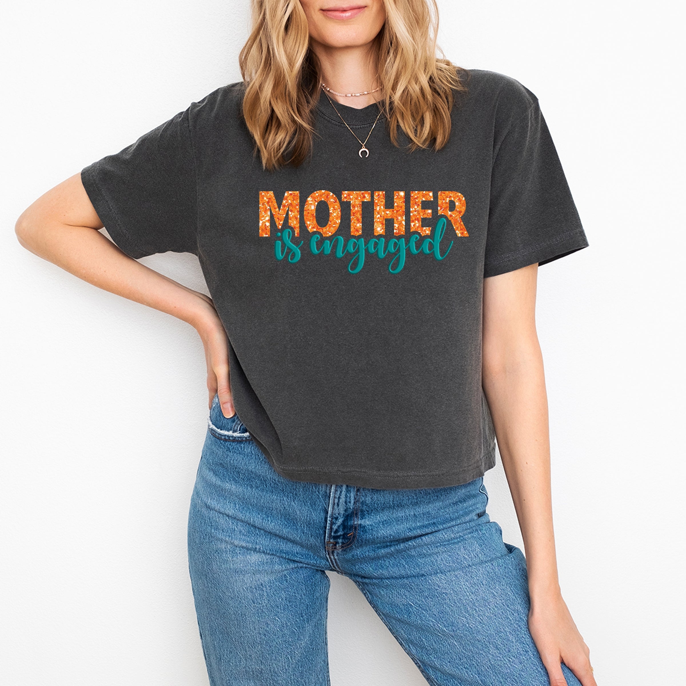 Mother Is Engaged Puff/Glitter - Womens Boxy Crop Top