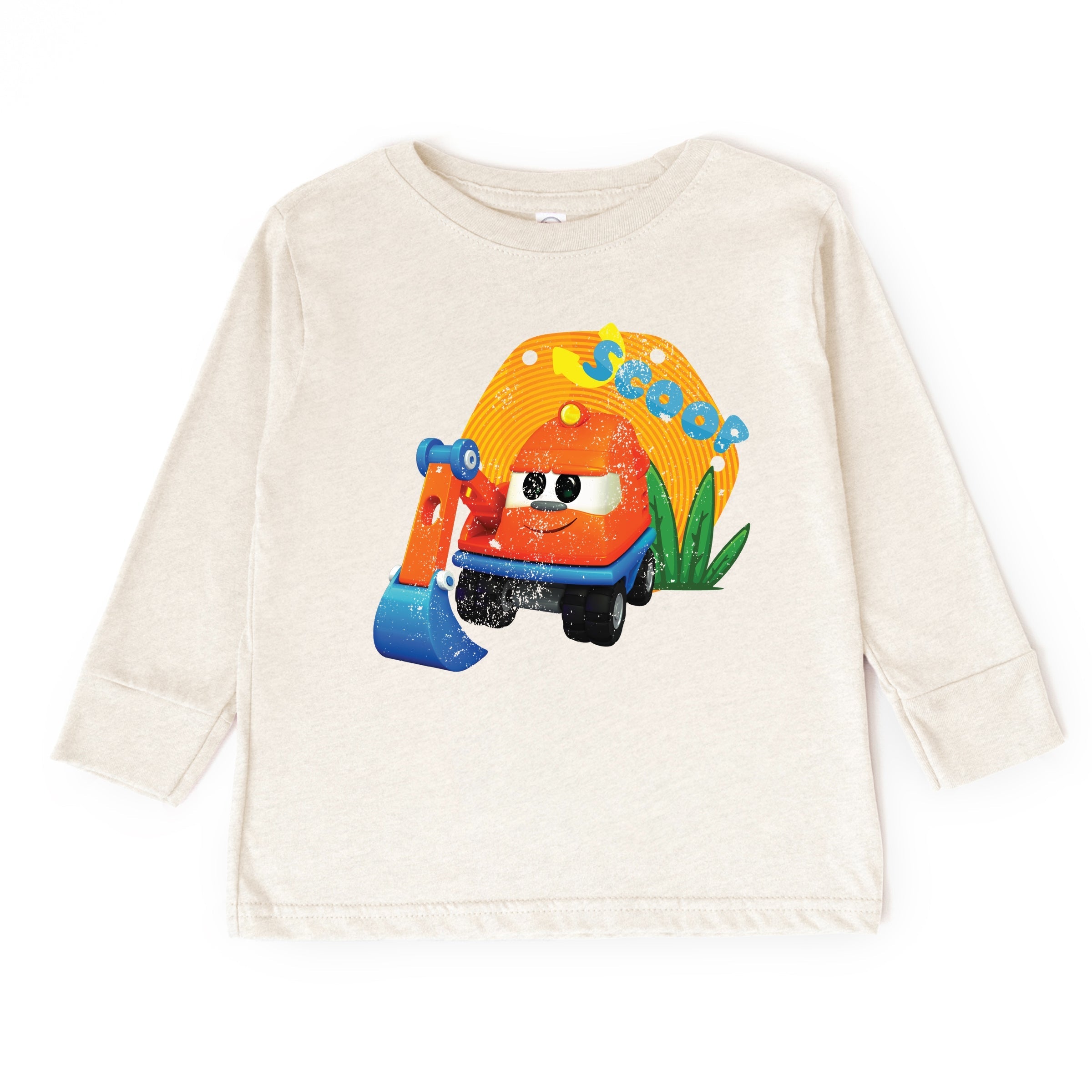 Leo the Truck Scoop Name Distressed - Toddler Long Sleeve Graphic Tee