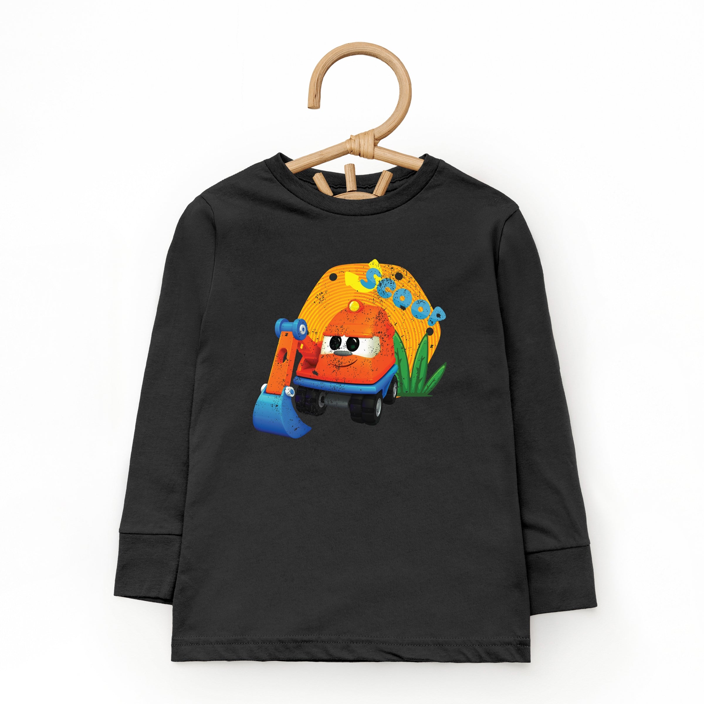 Leo the Truck Scoop Name Distressed - Toddler Long Sleeve Graphic Tee