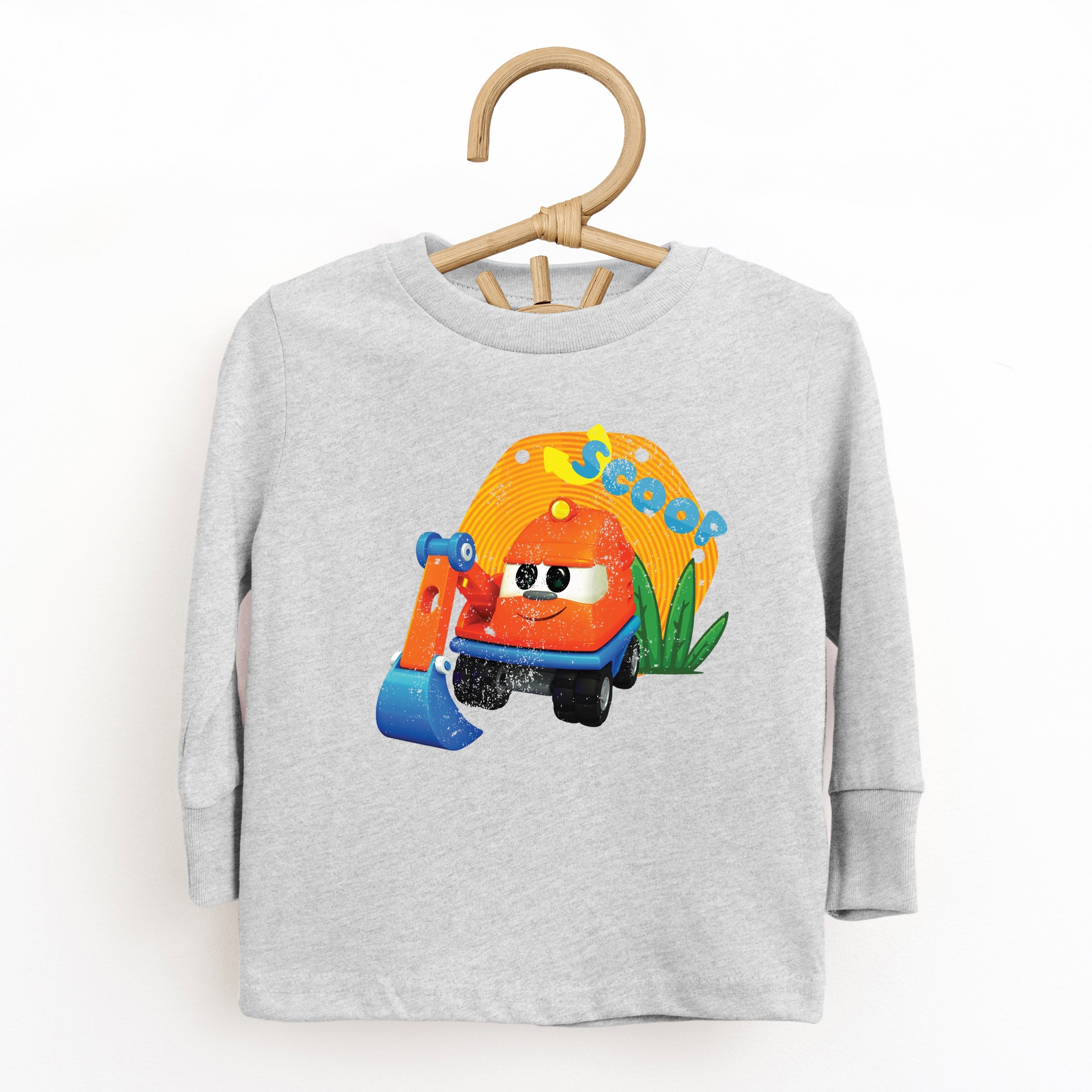 Leo the Truck Scoop Name Distressed - Toddler Long Sleeve Graphic Tee
