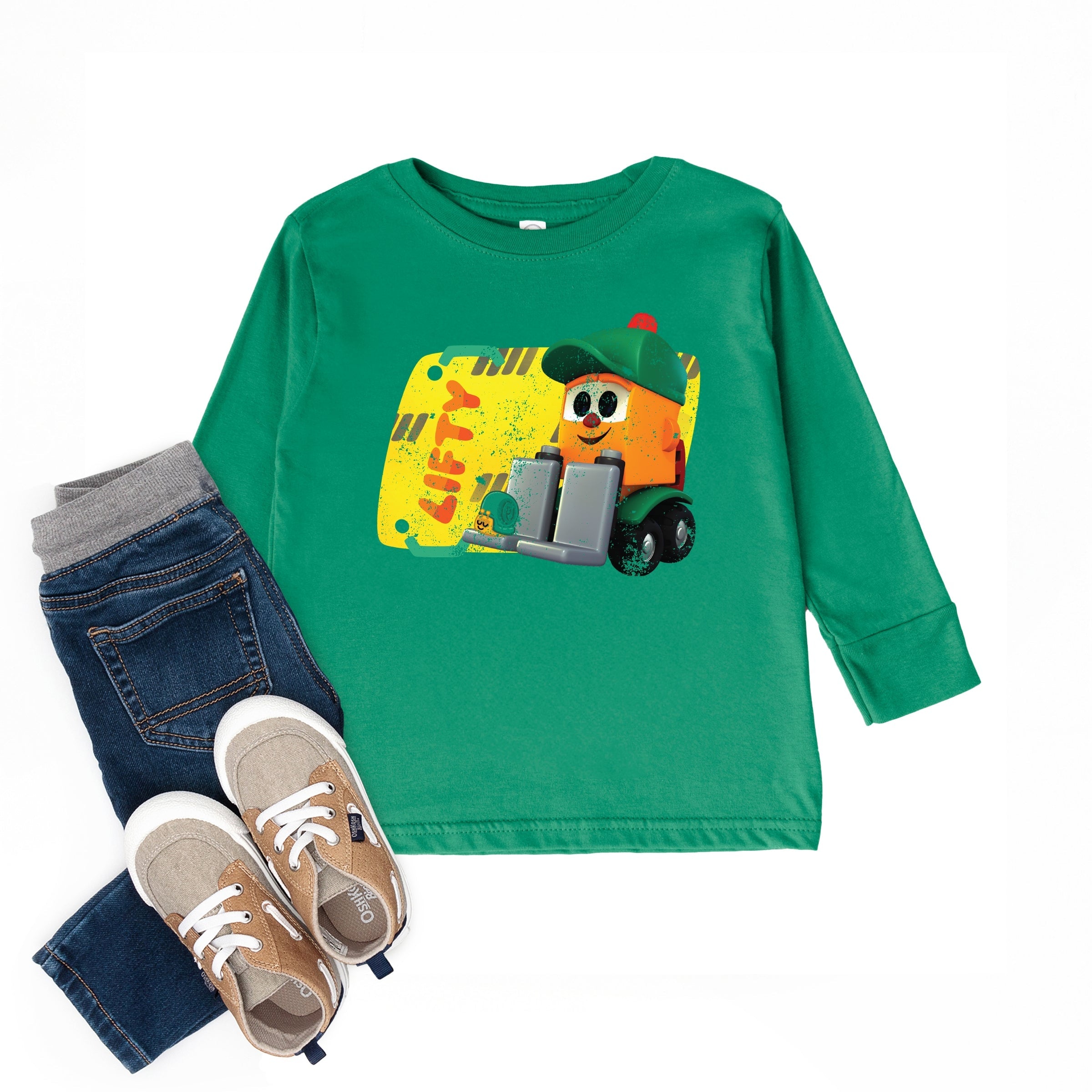 Leo the Truck Lifty Name Distressed - Toddler Long Sleeve Graphic Tee