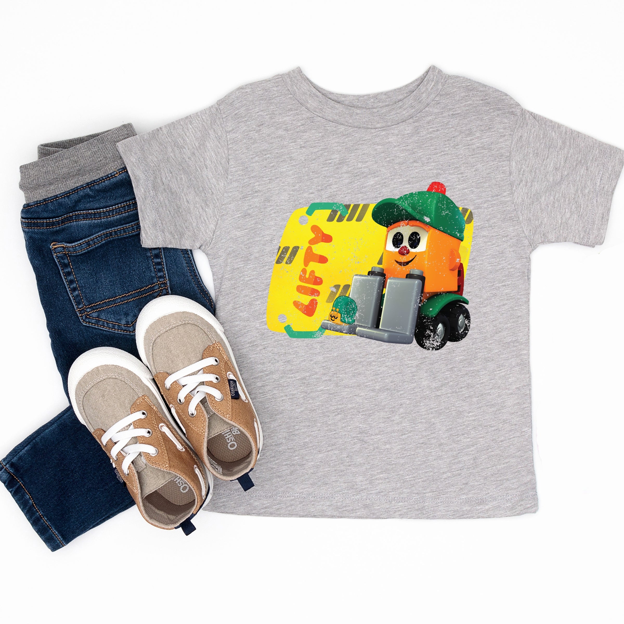 Leo the Truck Lifty Name Distressed - Toddler Short Sleeve Graphic T-Shirt