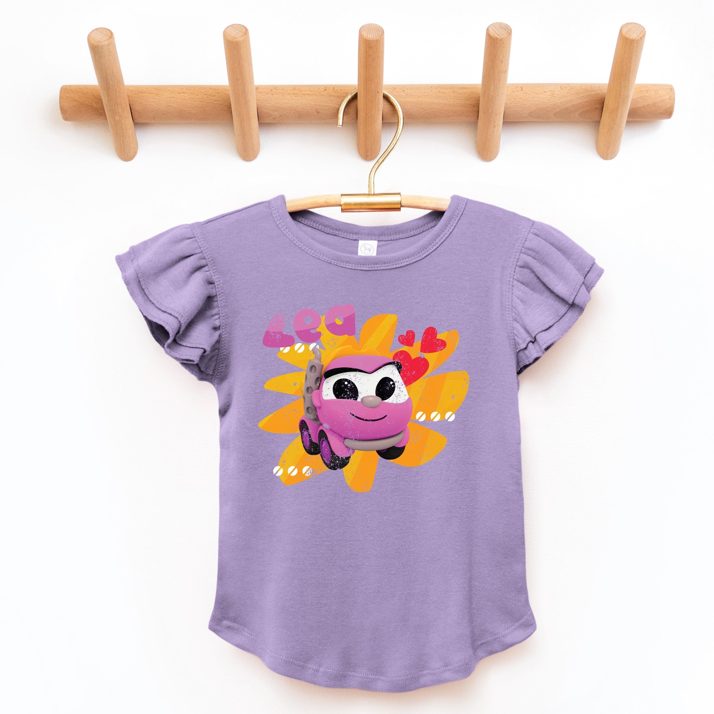 Leo the Truck Lea Name Distressed - Kids Flutter Sleeve Graphic T-Shirt