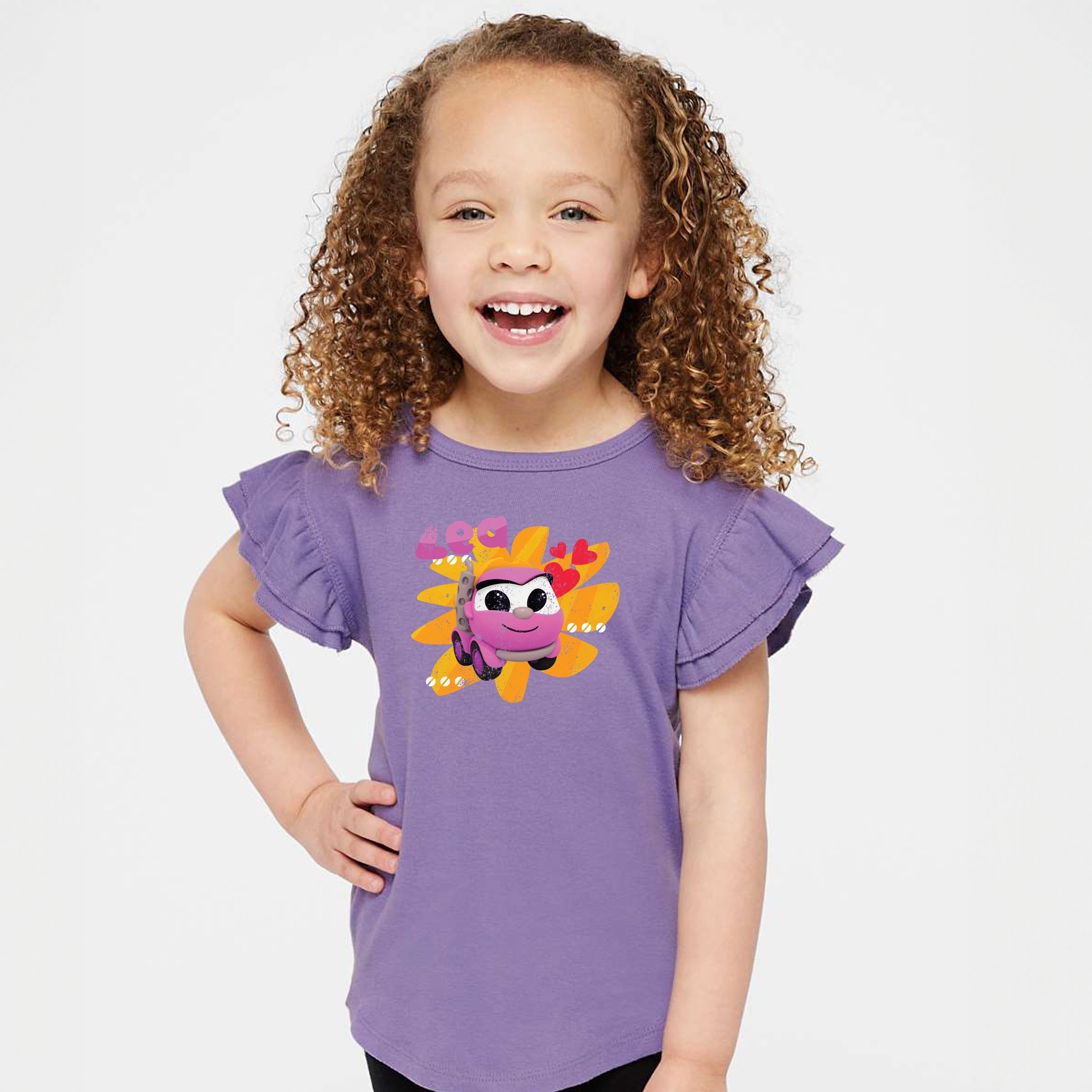 Leo the Truck Lea Name Distressed - Kids Flutter Sleeve Graphic T-Shirt
