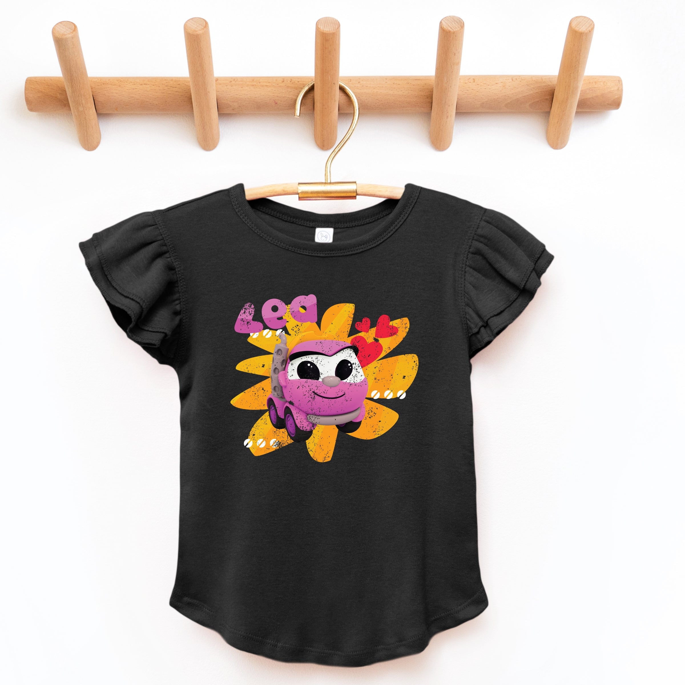 Leo the Truck Lea Name Distressed - Kids Flutter Sleeve Graphic T-Shirt