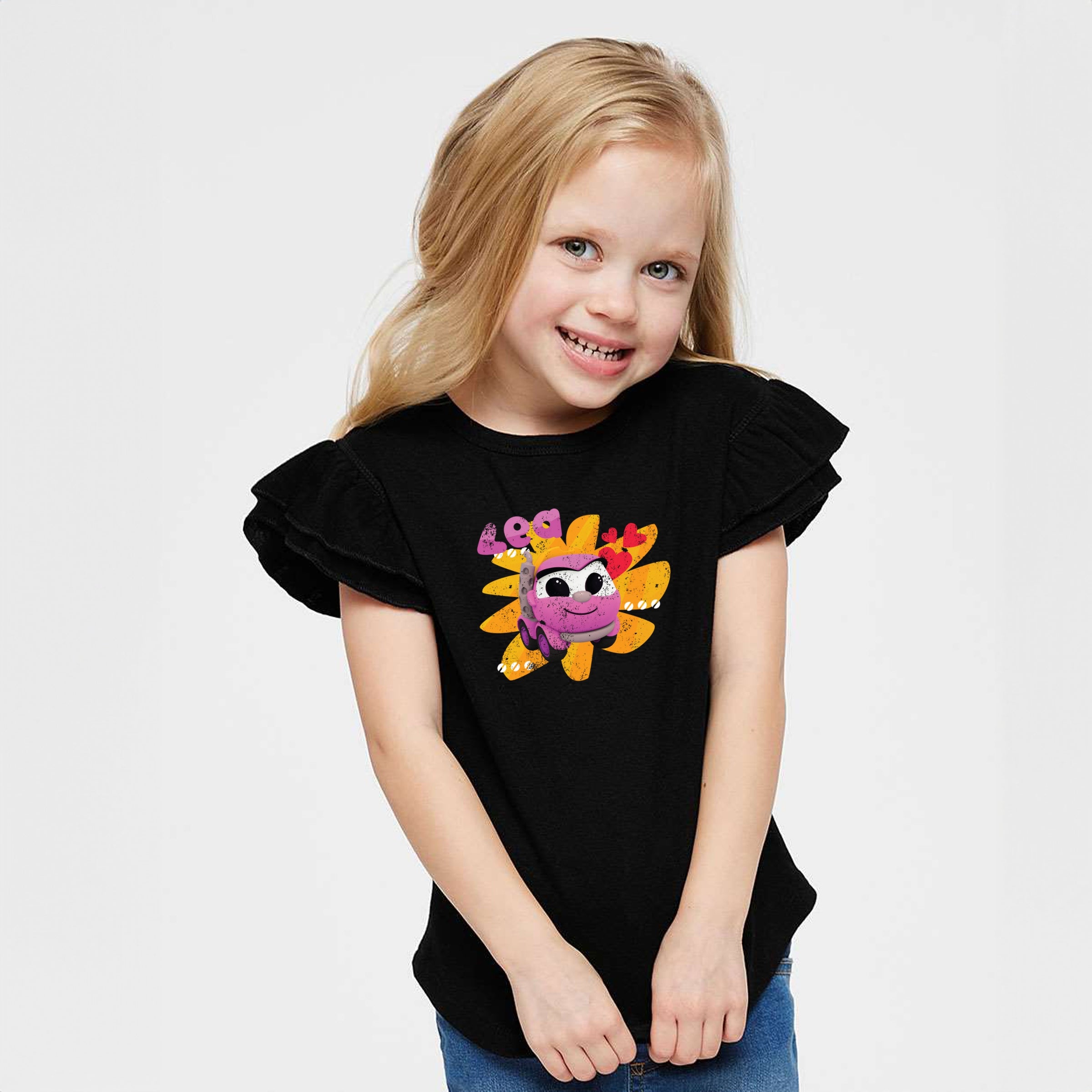Leo the Truck Lea Name Distressed - Kids Flutter Sleeve Graphic T-Shirt