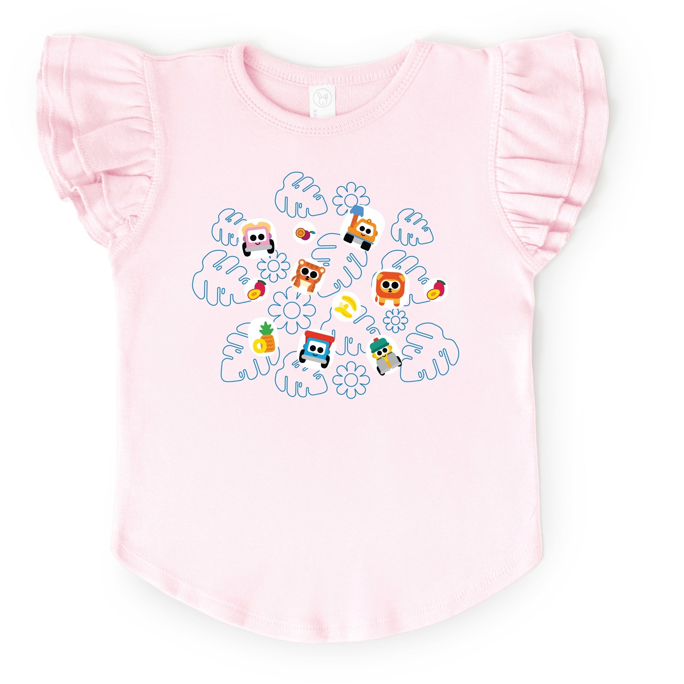 Leo the Truck Palm Leaves and Floral Outline - Flutter Sleeve Graphic T-Shirt