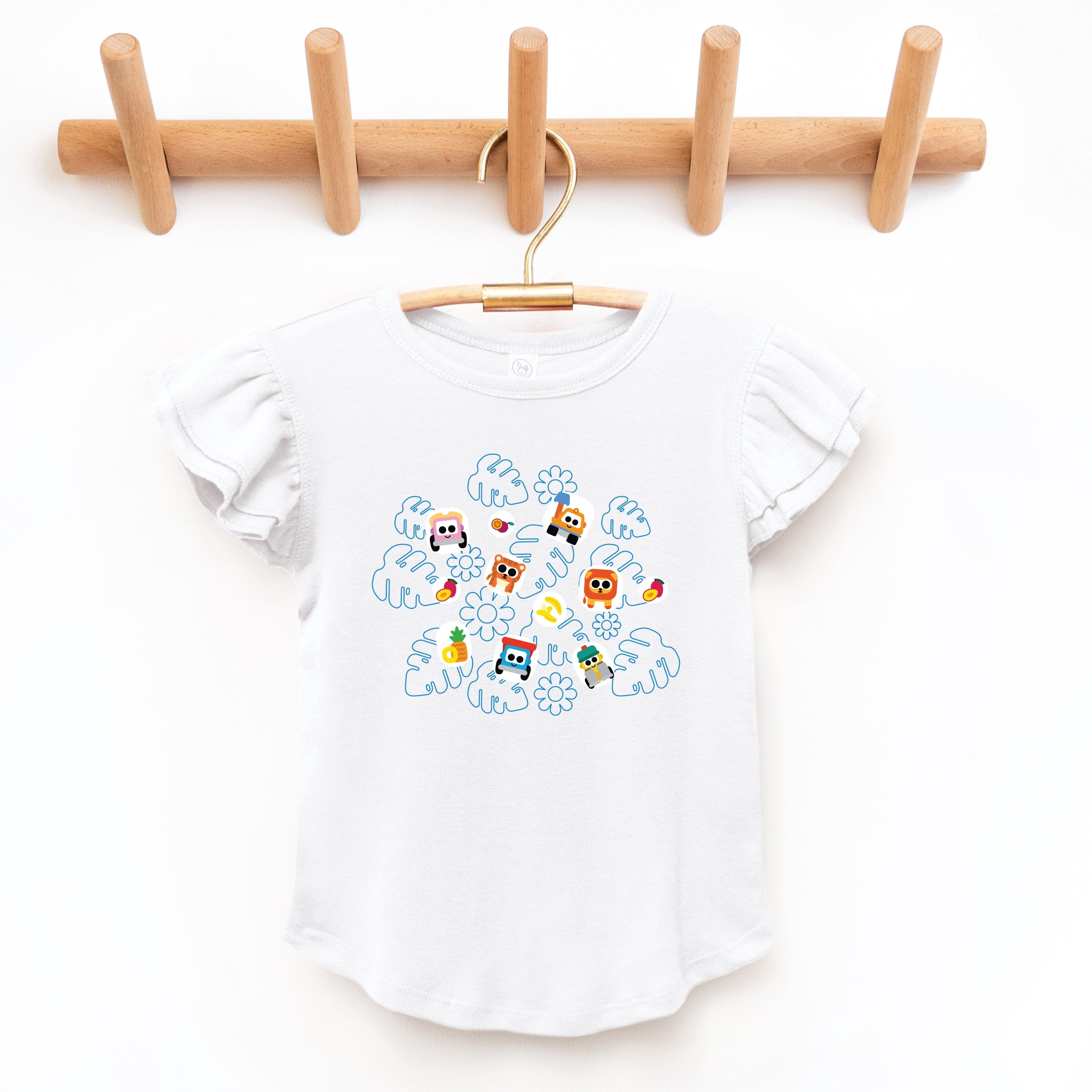 Leo the Truck Palm Leaves and Floral Outline - Flutter Sleeve Graphic T-Shirt