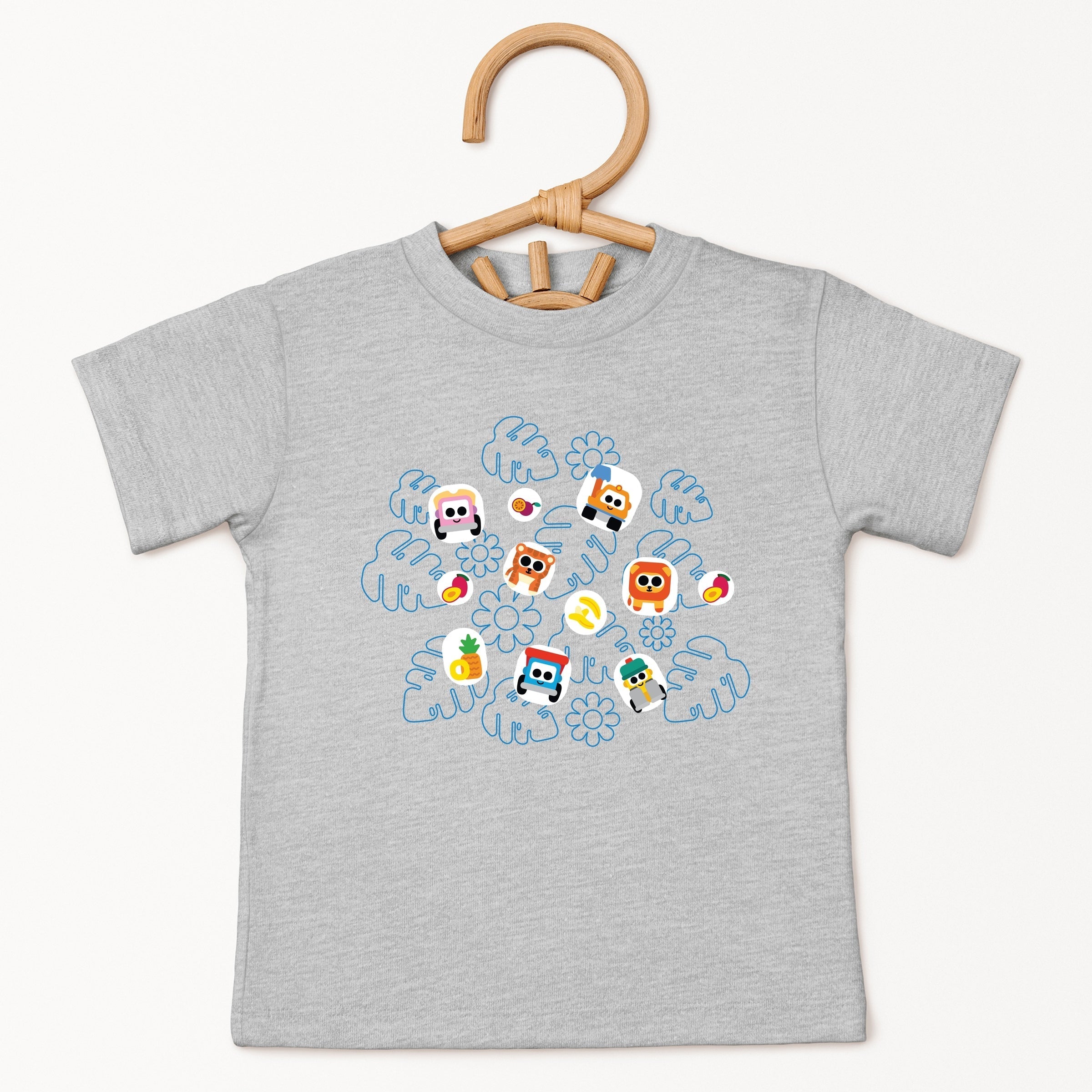 Leo the Truck Palm Leaves and Floral Outline - Toddler Short Sleeve Graphic T-Shirt