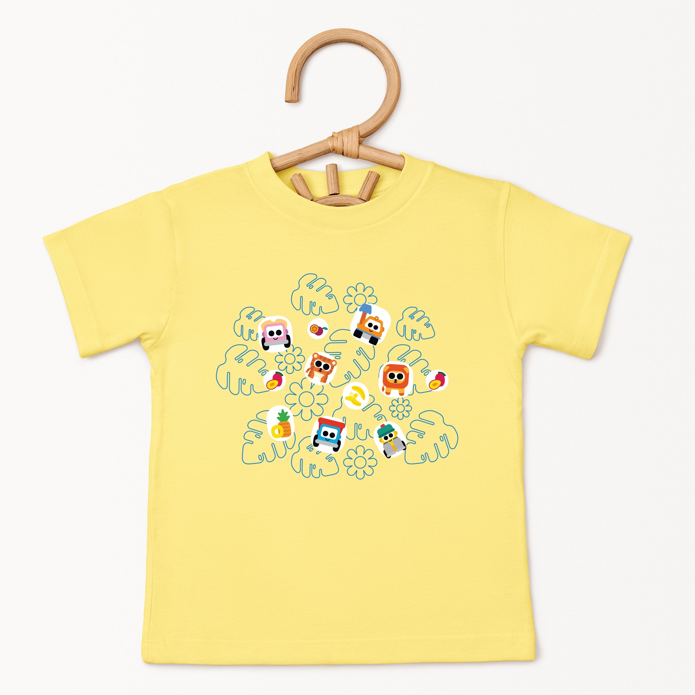 Leo the Truck Palm Leaves and Floral Outline - Toddler Short Sleeve Graphic T-Shirt