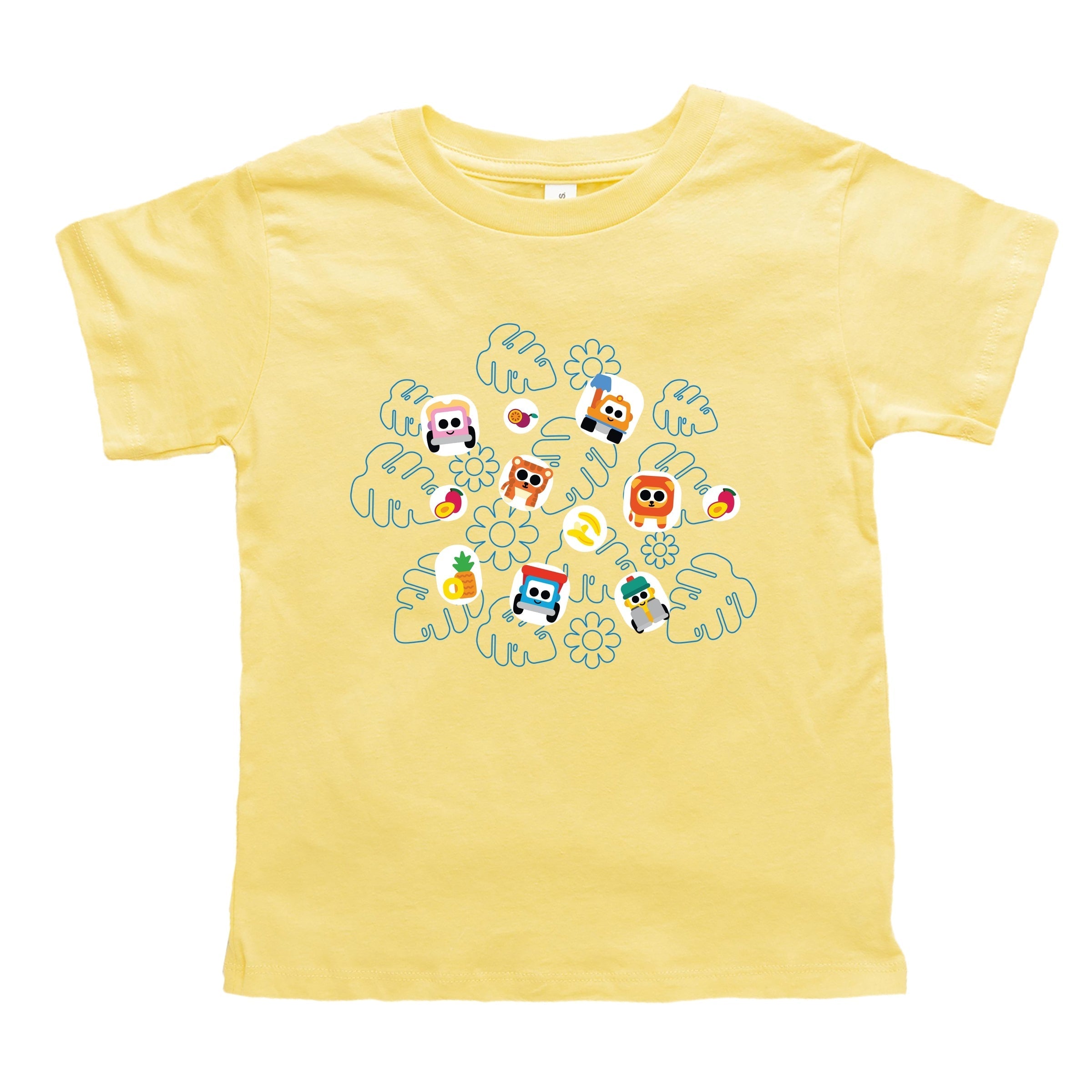Leo the Truck Palm Leaves and Floral Outline - Toddler Short Sleeve Graphic T-Shirt