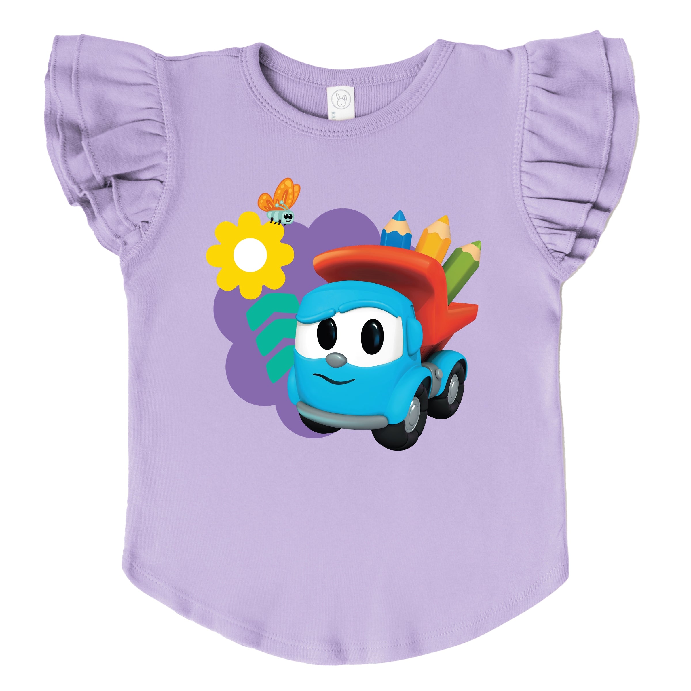 Leo the Truck School Pencils - Flutter Sleeve Graphic T-Shirt