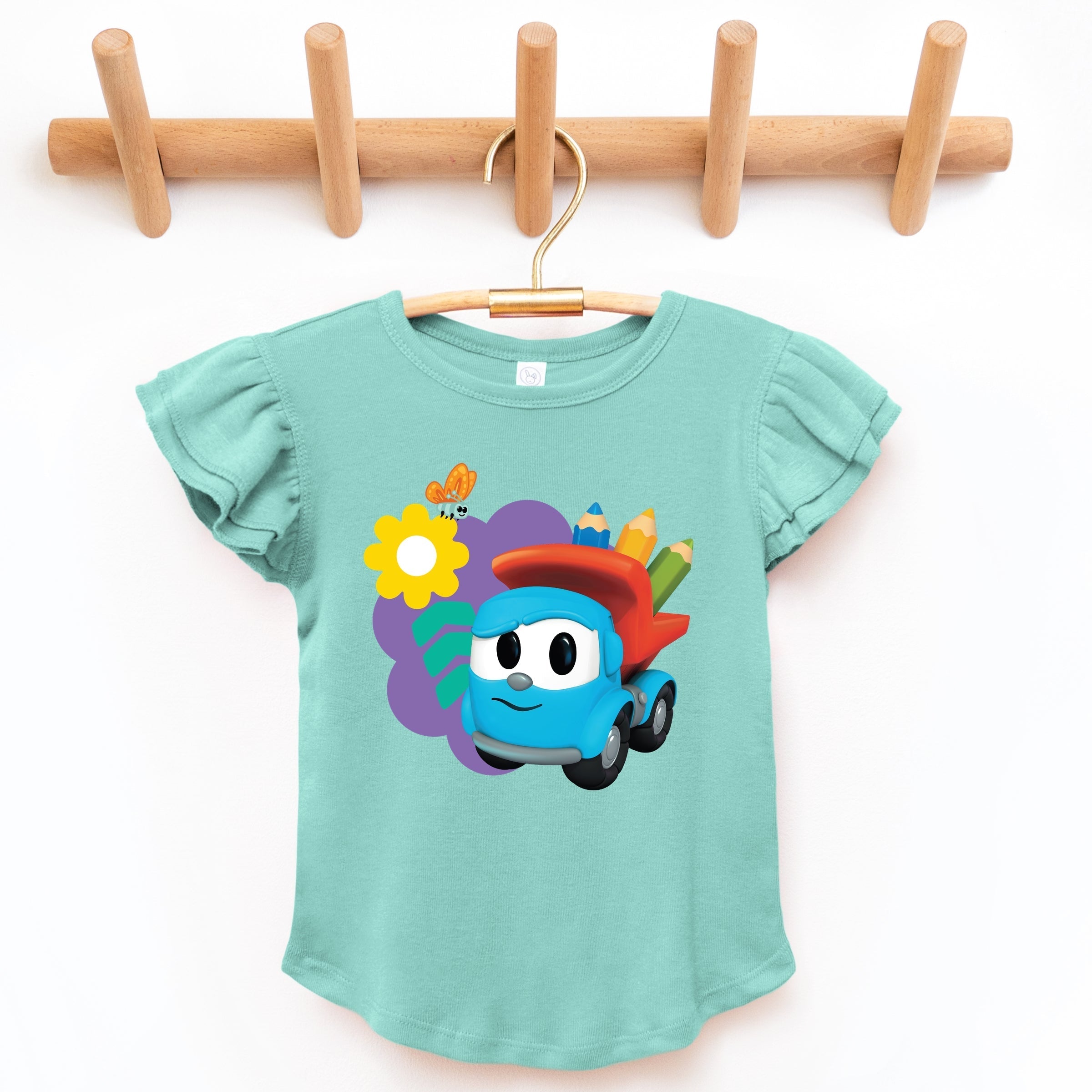 Leo the Truck School Pencils - Flutter Sleeve Graphic T-Shirt
