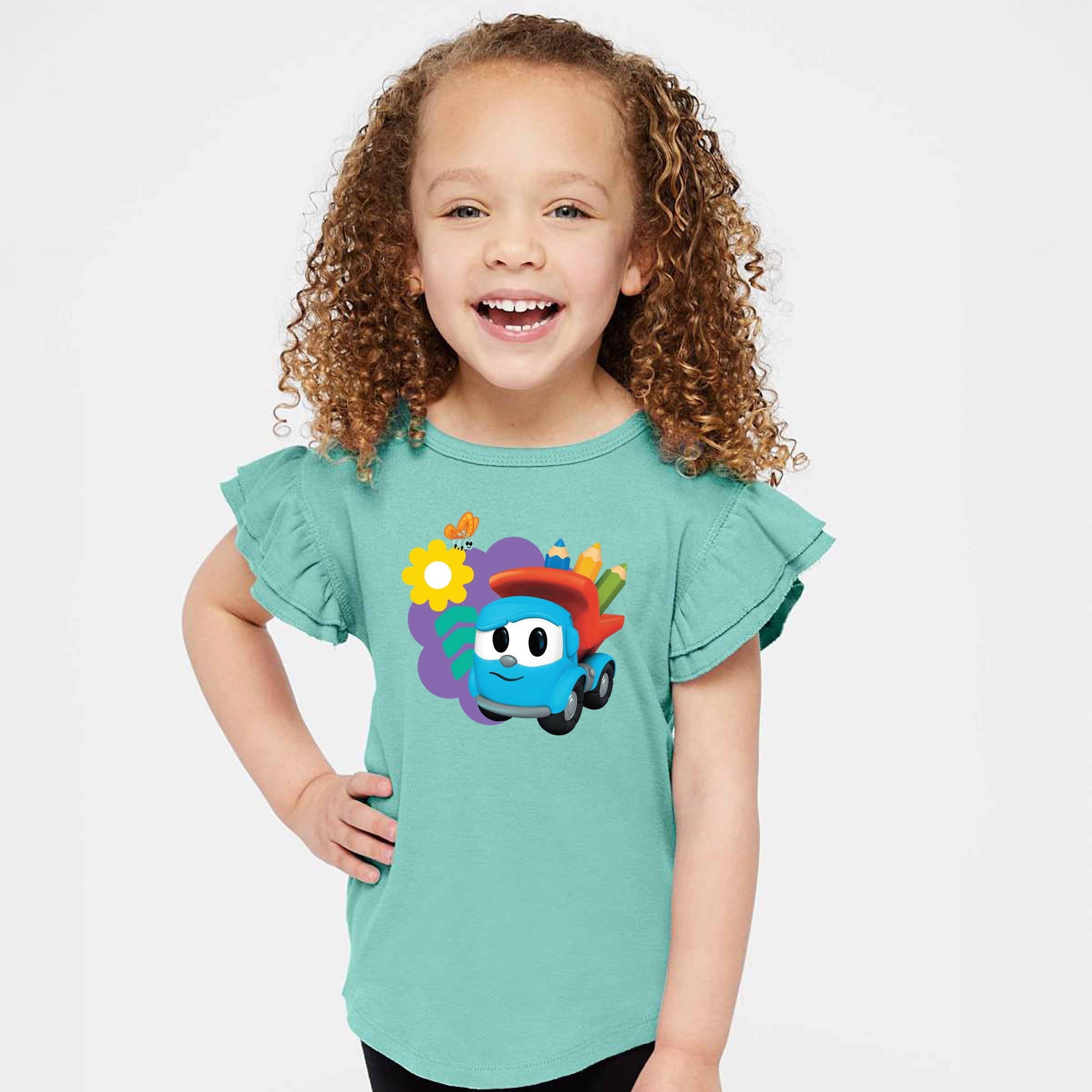 Leo the Truck School Pencils - Flutter Sleeve Graphic T-Shirt