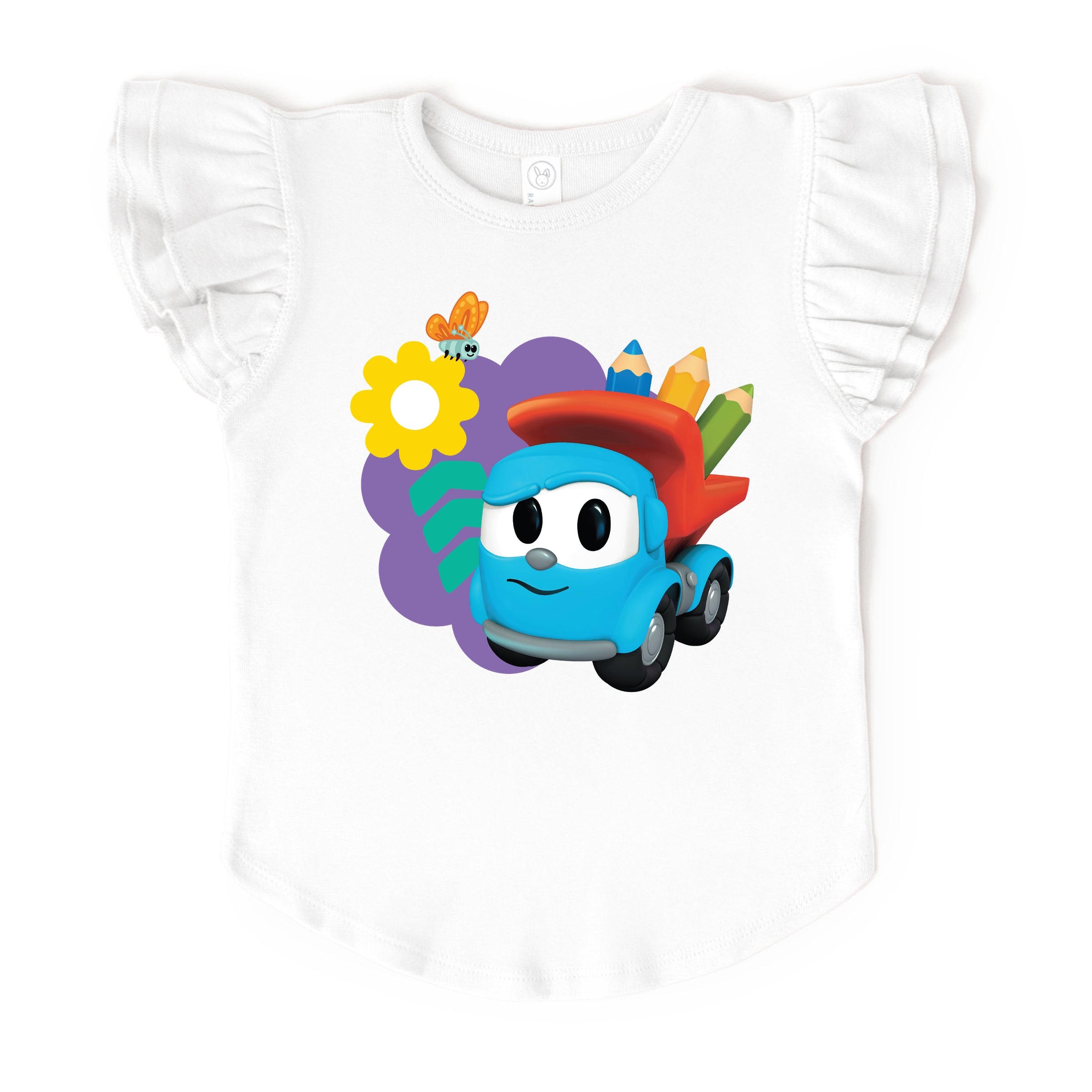 Leo the Truck School Pencils - Flutter Sleeve Graphic T-Shirt