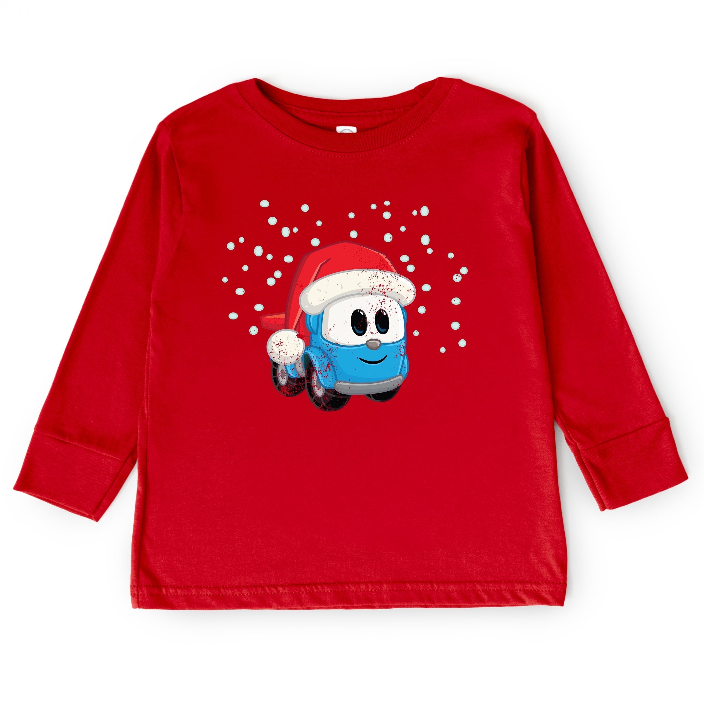 Leo the Truck Santa Hat Snow - Toddler Long Sleeve Graphic Tee