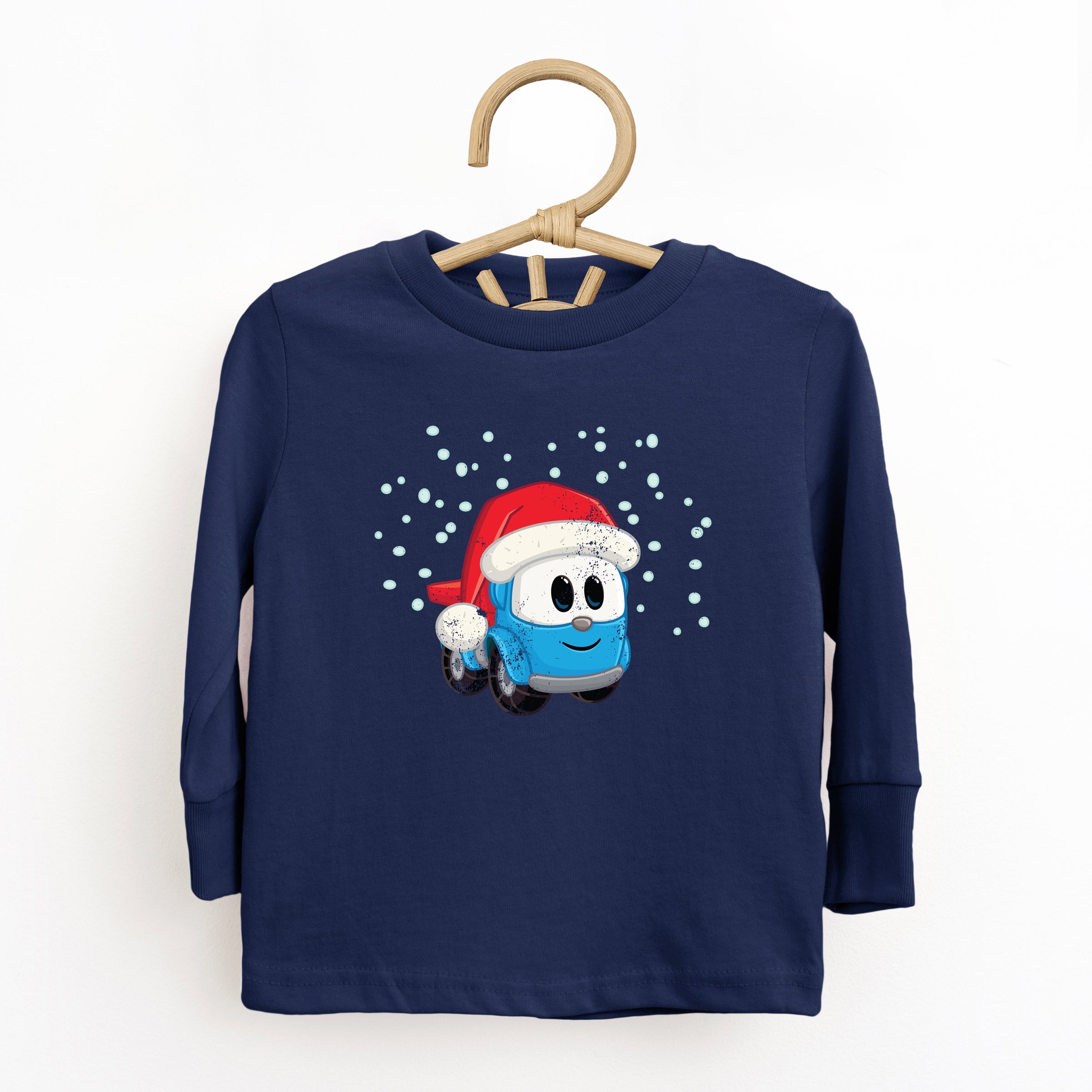 Leo the Truck Santa Hat Snow - Toddler Long Sleeve Graphic Tee